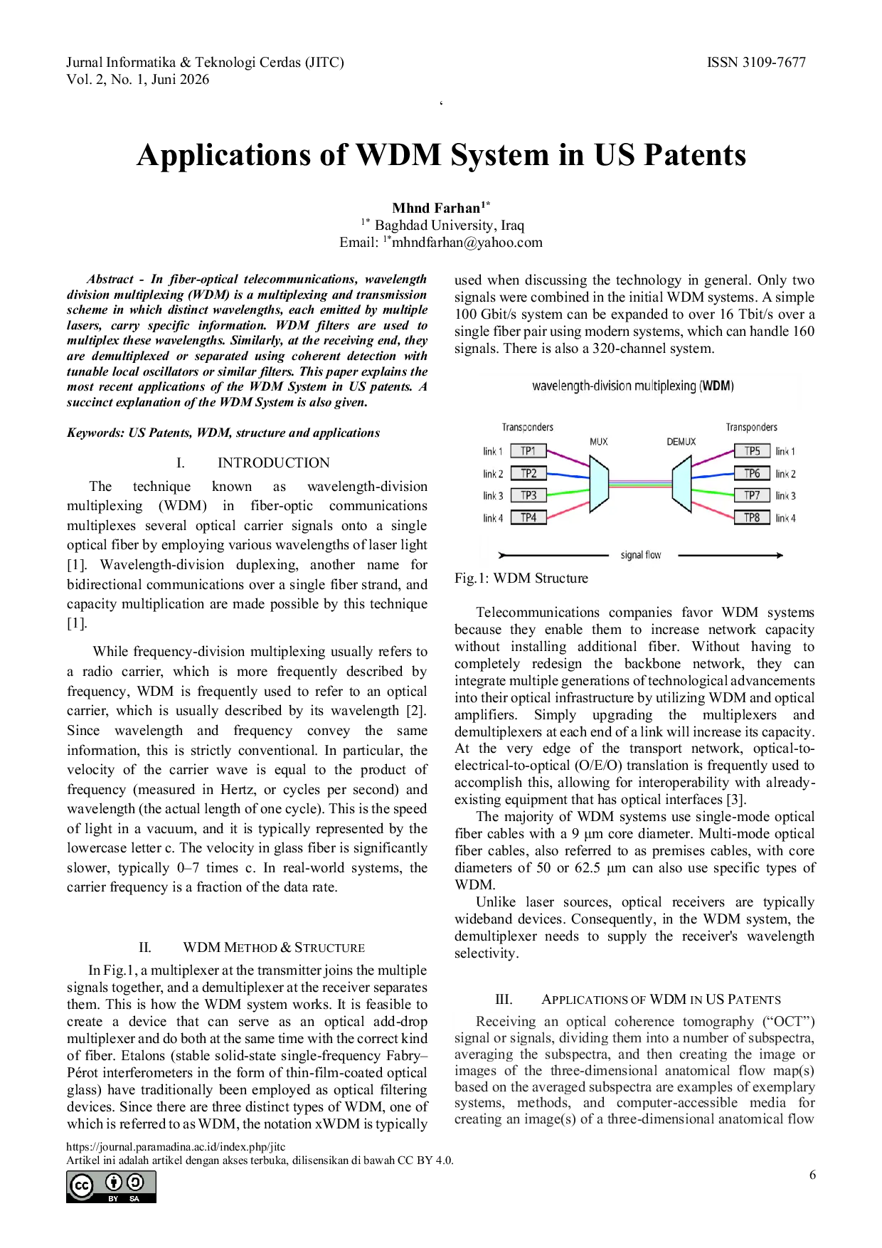 JURIS Applications of WDM System in US Patents