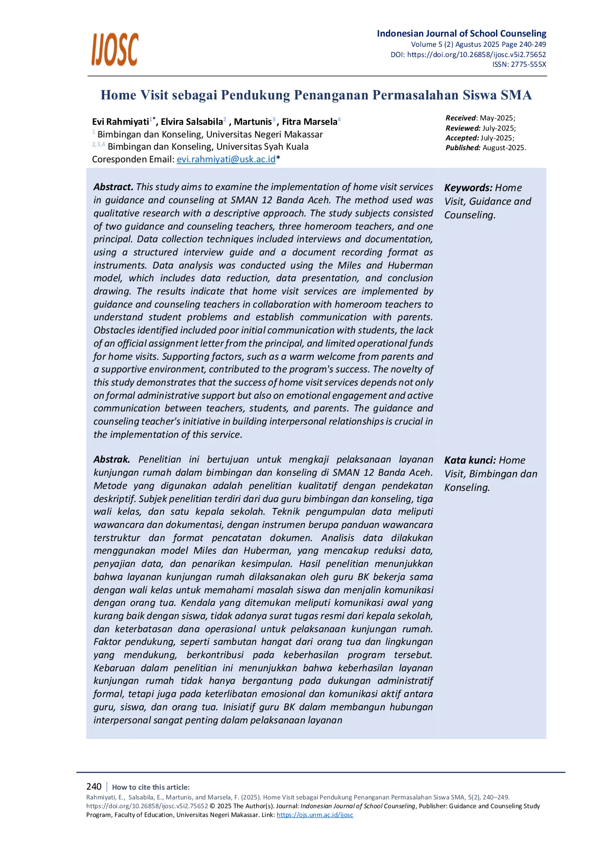 JURIS Home Visit sebagai Pendukung Penanganan Permasalahan Siswa SMA