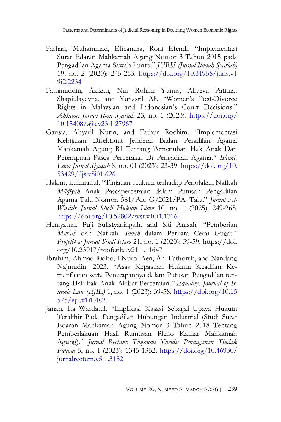 JURIS Patterns and Determinants of Judicial Reasoning in Deciding Women Economic Rights