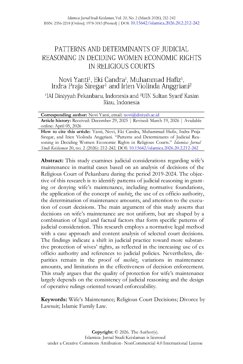 JURIS Patterns and Determinants of Judicial Reasoning in Deciding Women Economic Rights