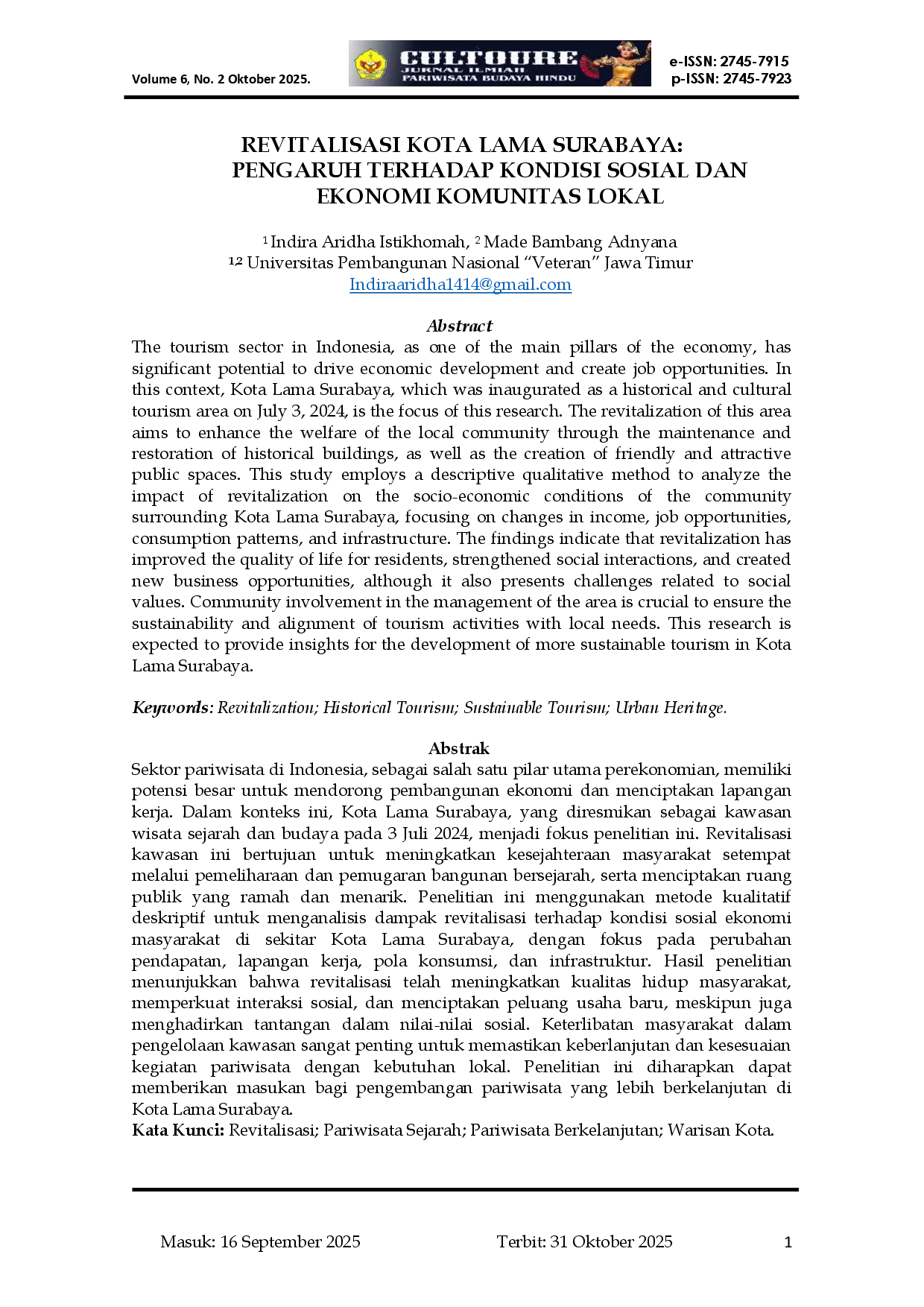 juris Revitalisasi Kota Lama Surabaya Pengaruh Terhadap Kondisi Sosial Dan Ekonomi Komunitas Lokal
