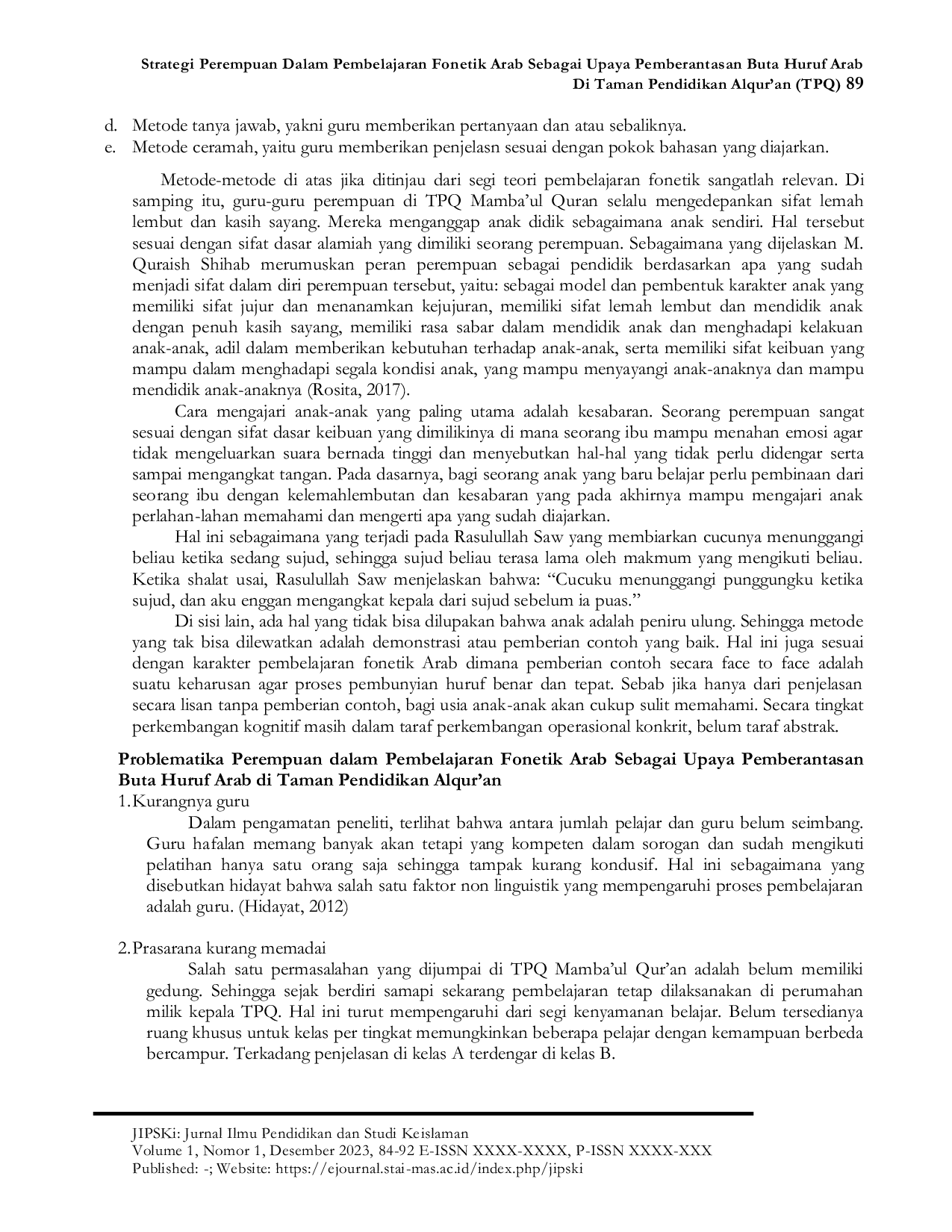 JURIS Strategi Perempuan Dalam Pembelajaran Fonetik Arab Sebagai Upaya Pemberantasan Buta Huruf Arab Di Taman Pendidikan Alqur an TPQ