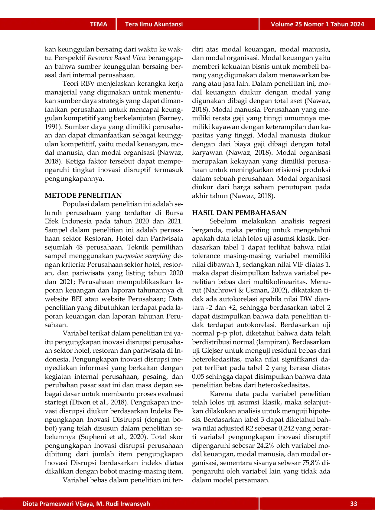 JURIS Pengungkapan Inovasi Disruptif Pada Perusahaan Sektor Hotel Restoran dan Pariwisata di Indonesia