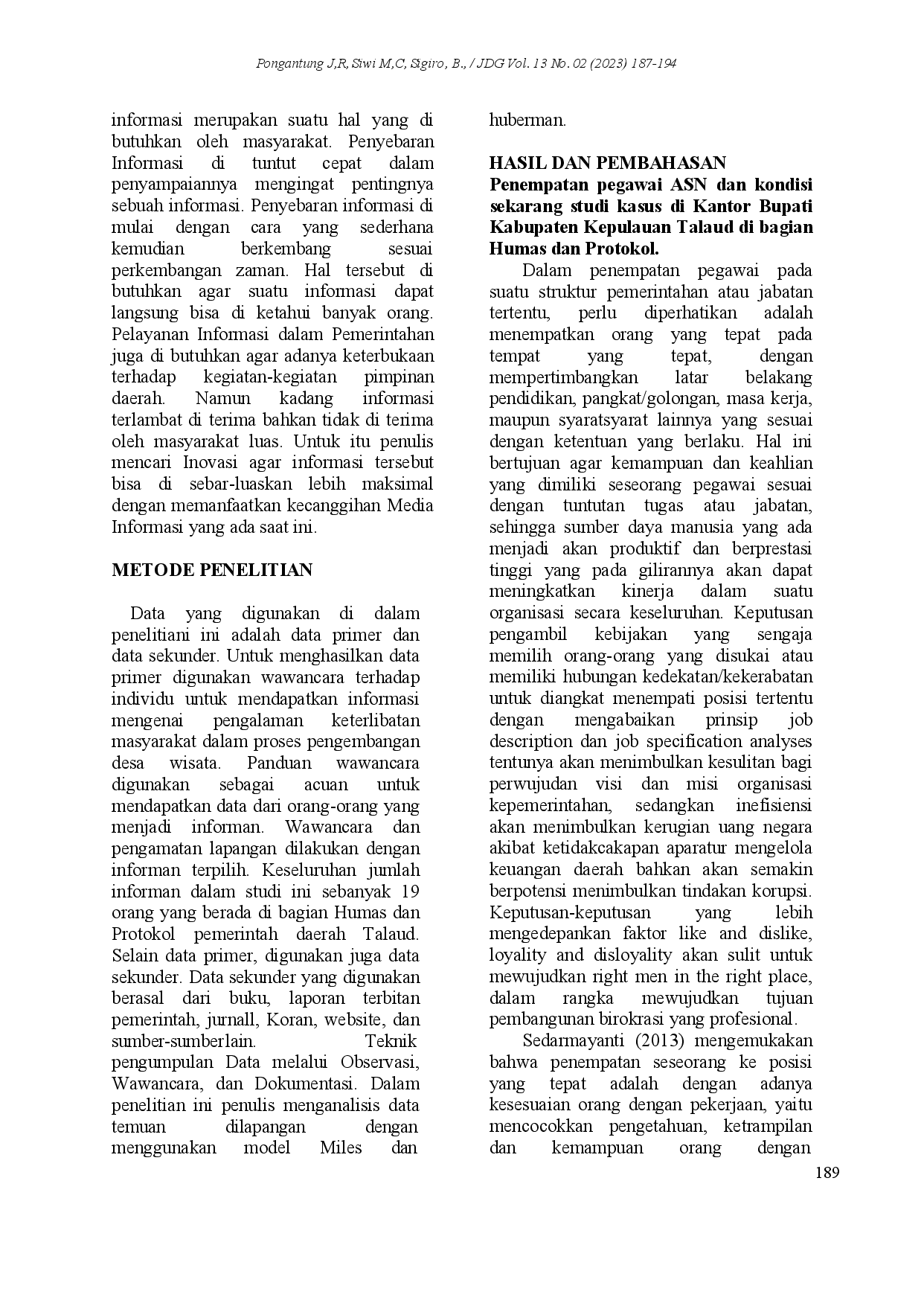 juris Inovasi Penempatan Pegawai Asn Di Kabupaten Talaud Bagian Humas Dan Protokol