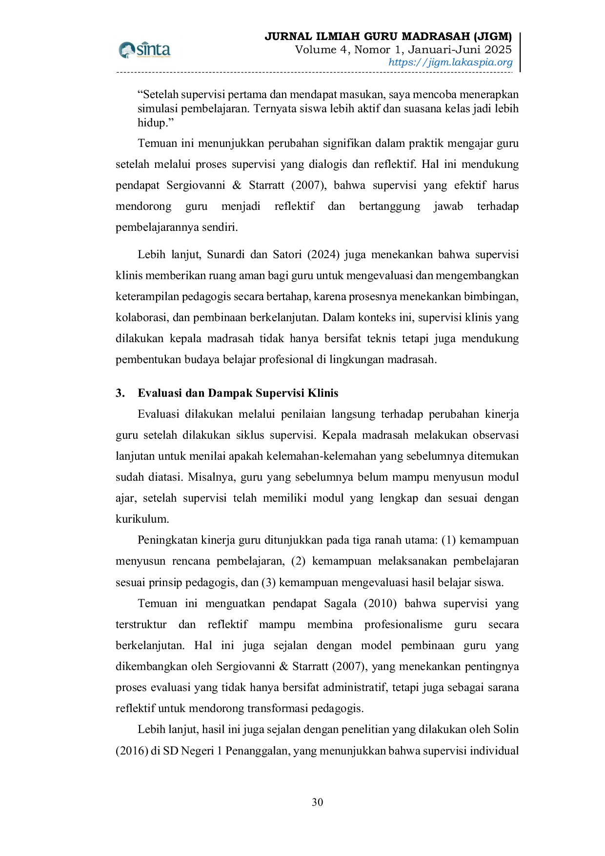 JURIS Efektivitas Supervisi Klinis Kepala Madrasah dalam Meningkatkan Kinerja Guru Al Qur an Hadits di MTsN 5 Aceh Timur