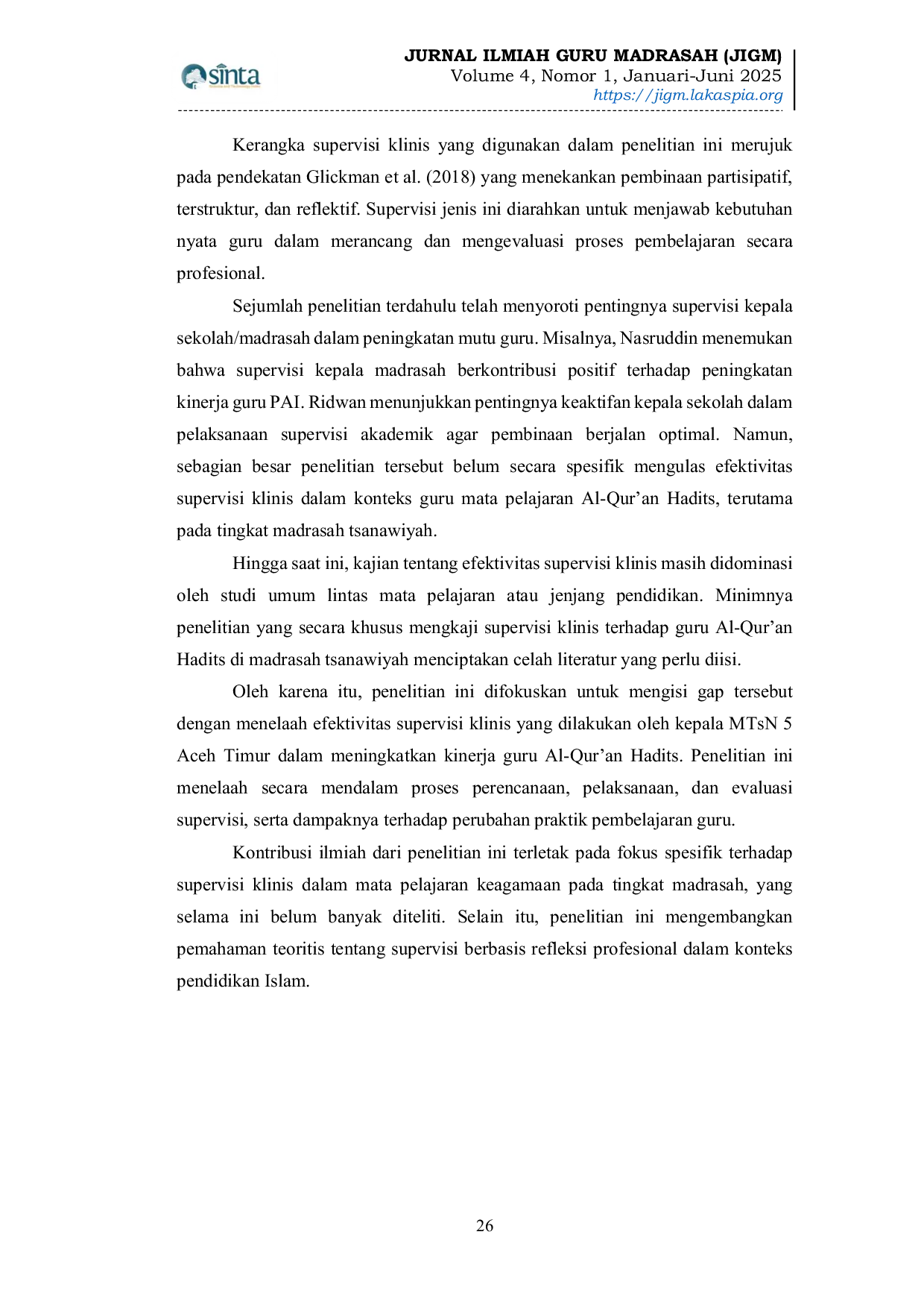 JURIS Efektivitas Supervisi Klinis Kepala Madrasah dalam Meningkatkan Kinerja Guru Al Qur an Hadits di MTsN 5 Aceh Timur