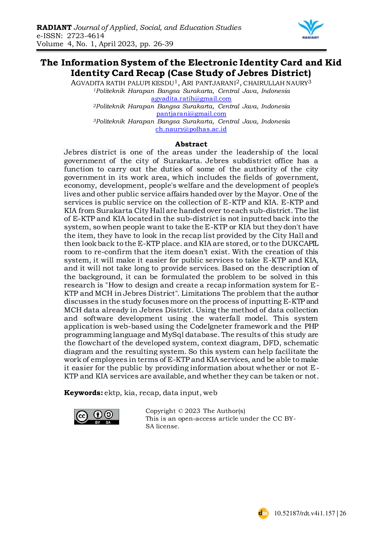 JURIS The Information System of the Electronic Identity Card and Kid Identity Card Recap Case Study of Jebres District