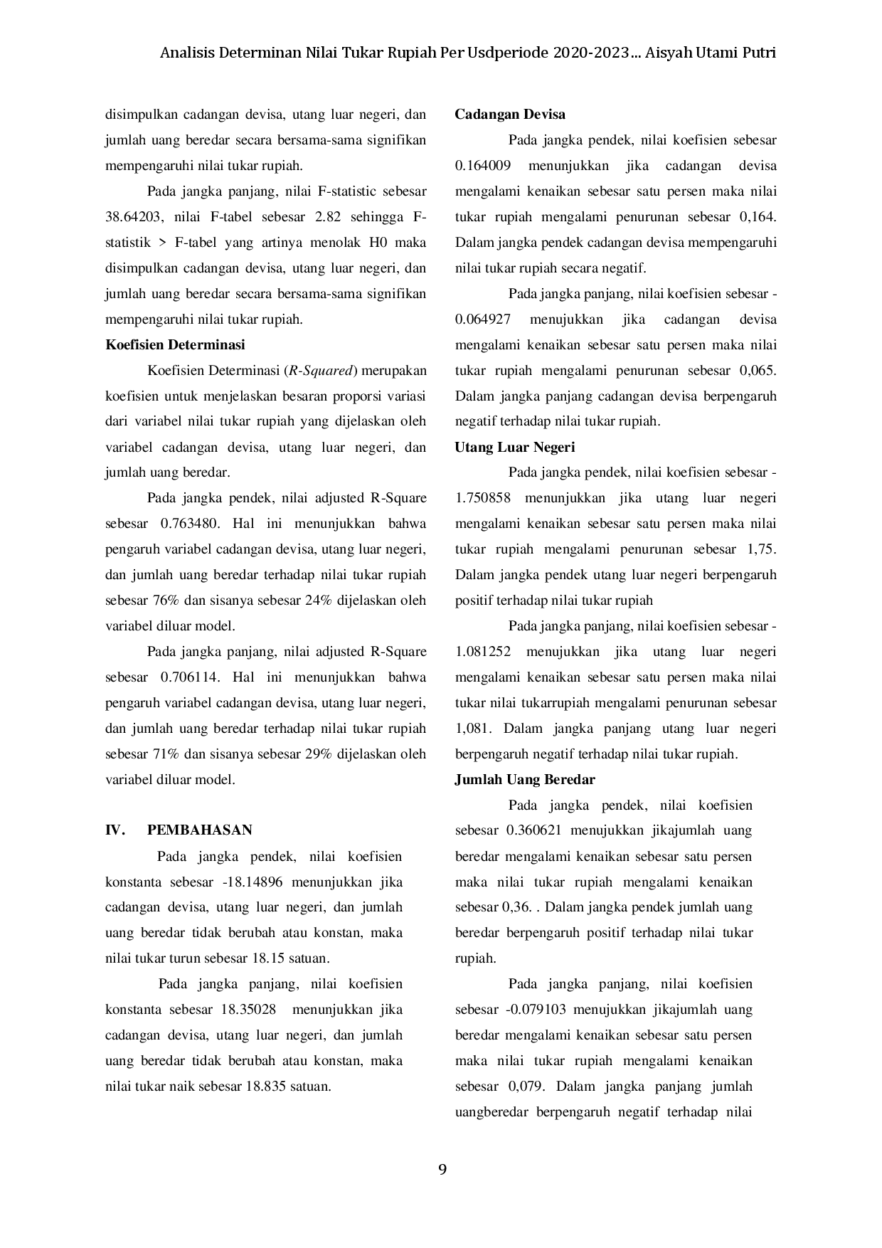 juris Analisis Determinan Nilai Tukar Rupiah Per Usdperiode 2020 2023