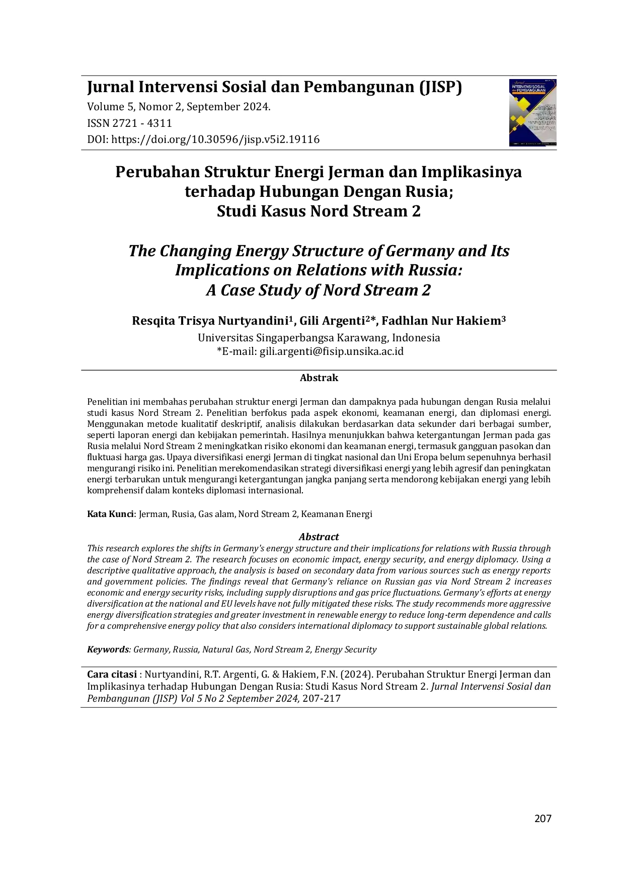 JURIS Perubahan Struktur Energi Jerman dan Implikasinya terhadap Hubungan Dengan Rusia Studi Kasus Nord Stream 2