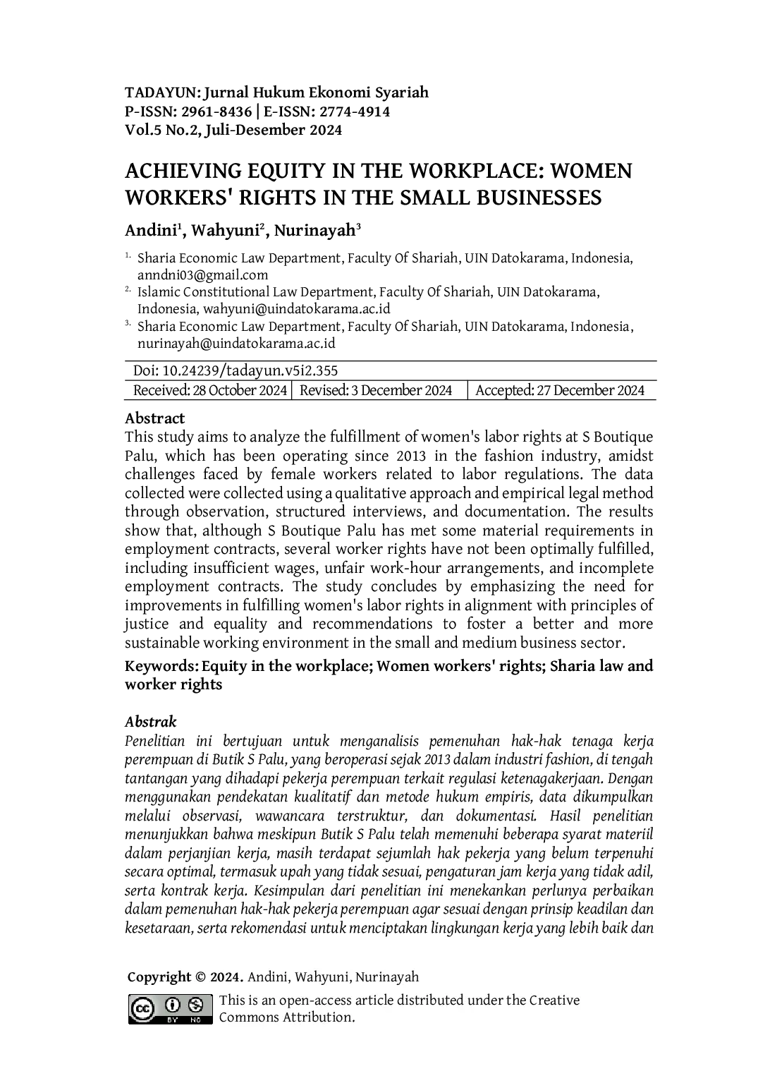 JURIS Pemenuhan Keadilan di Tempat Kerja Hak Hak Pekerja Perempuan di Usaha Kecil