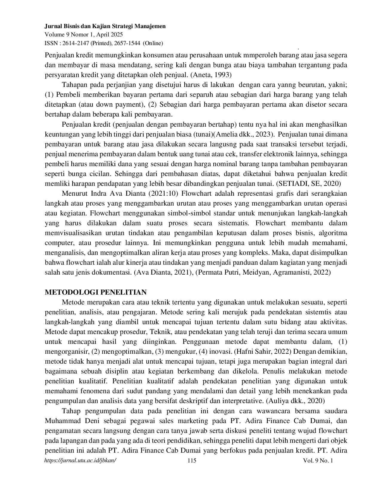 JURIS Analisis Prosedur Penjualan Kredit Motor Pada PT Adira Finance Cabang Kota Dumai