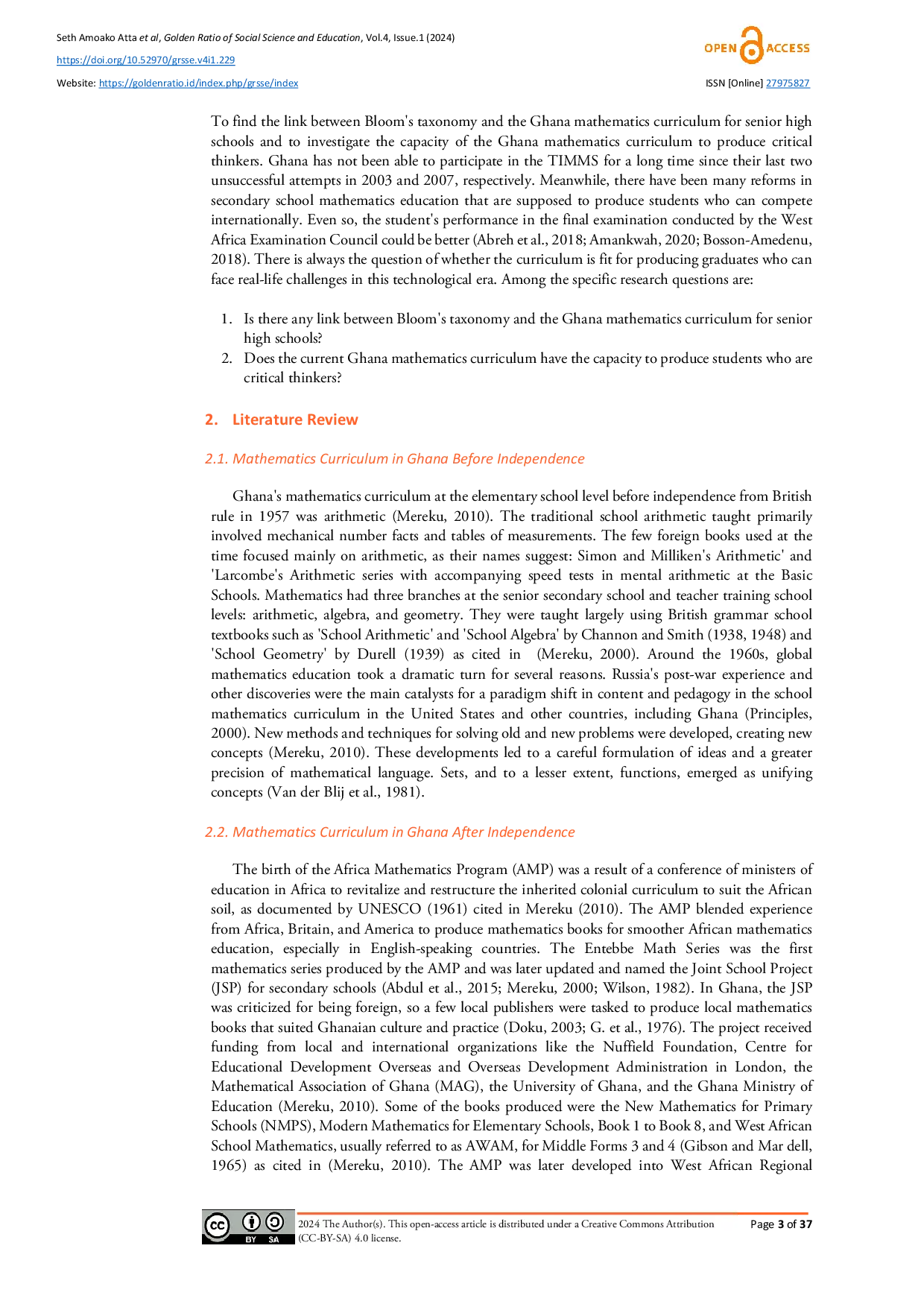 JURIS An Investigation of The Connection of Bloom s Taxonomy to the Core Mathematics Curriculum for Senior High Schools in Ghana
