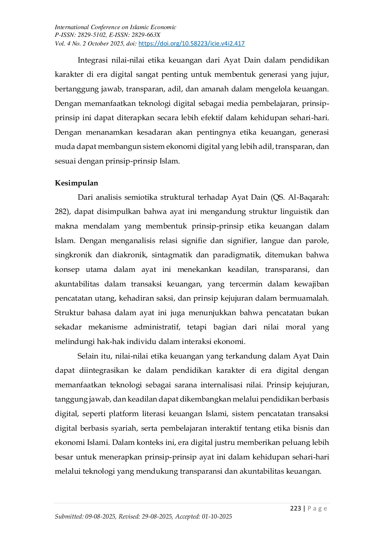 JURIS Analisis Semiotika Struktural Ayat Dain Sebagai Landasan Etika Keuangan Dan Penguatan Pendidikan Karakter Di Era Digital