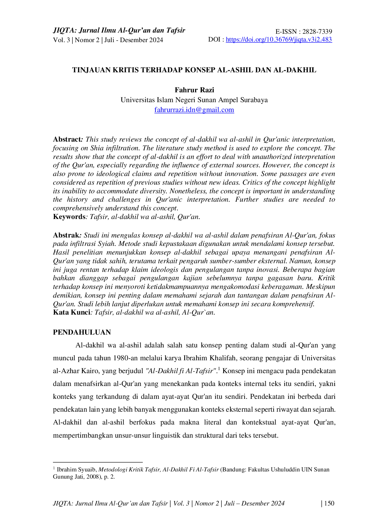 JURIS Tinjauan Kritis Terhadap Konsep Al Ashil dan Al Dakhil