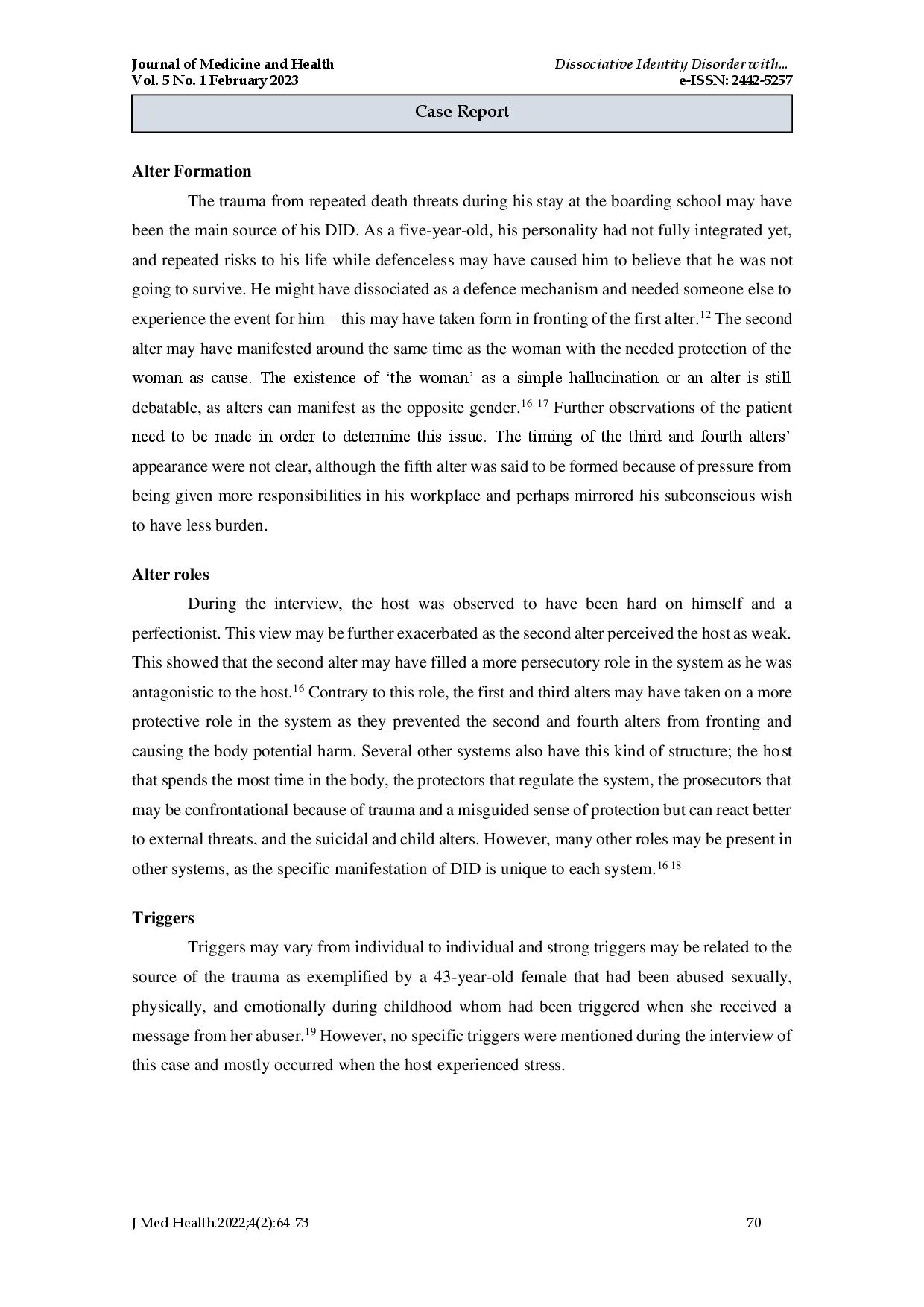 juris Dissociative Identity Disorder with Five Alters A Case Report