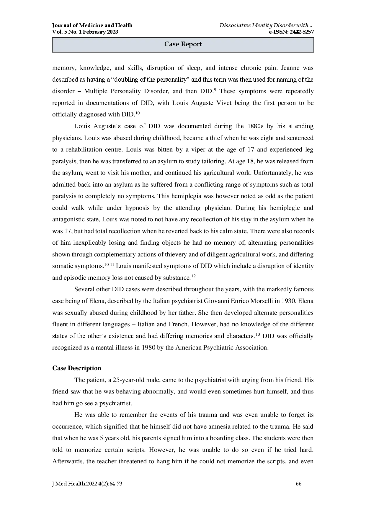 juris Dissociative Identity Disorder with Five Alters A Case Report