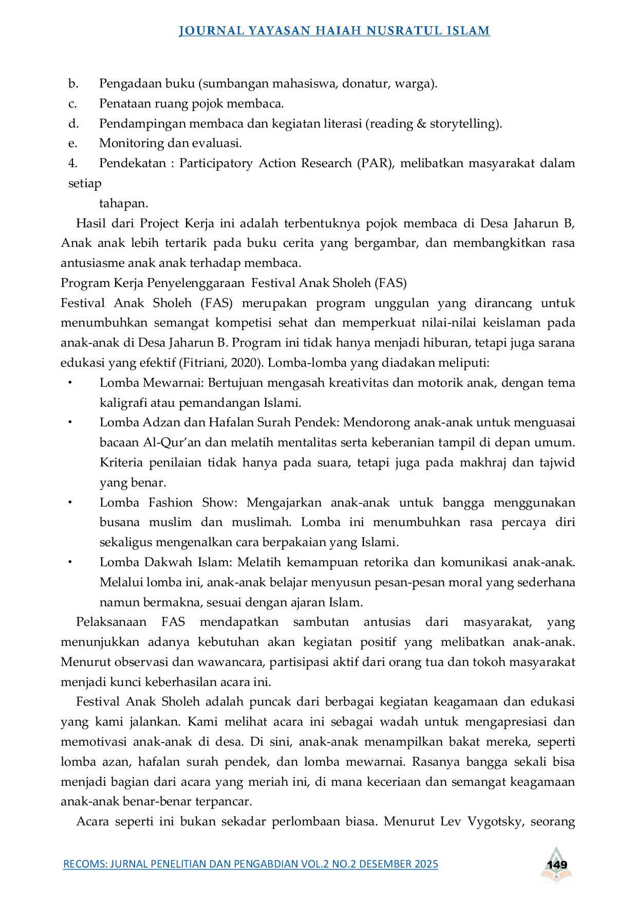 JURIS Kontribusi Mahasiswa Kuliah Kerja Nyata Dalam Meningkatkan Kualitas Pendidikan Sebagai Wujud Pengabdian Di Desa Jaharun B Kecamatan Galang Deli Serdang Sumatera Utara