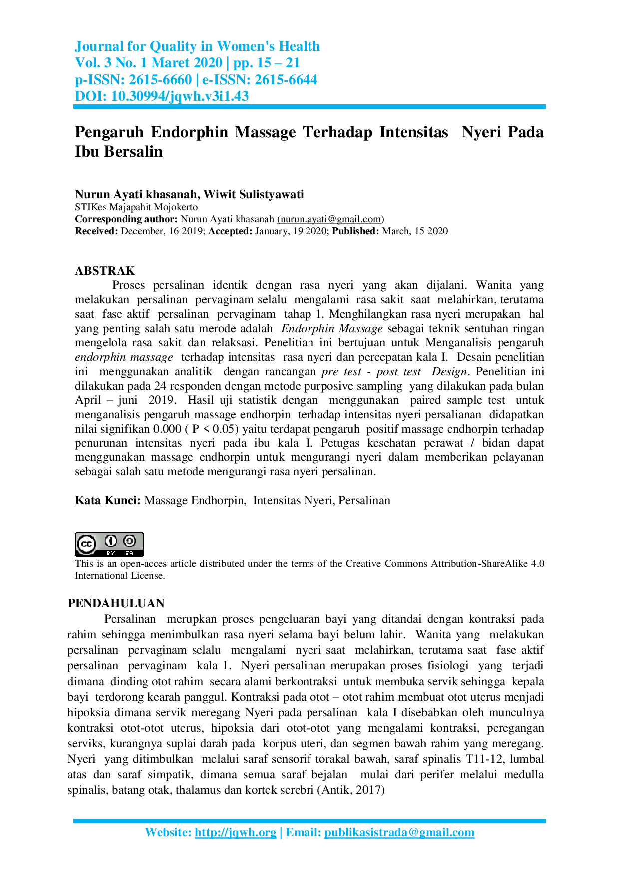 JURIS Pengaruh Endorphin Massage Terhadap Intensitas Nyeri Pada Ibu Bersalin