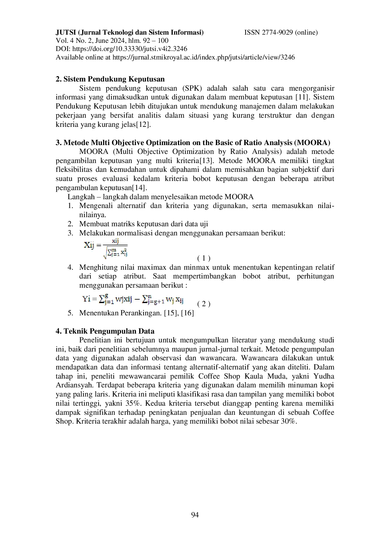 JURIS Penerapan Metode Moora Pada Minuman Kopi Best Seller Coffee Shop Kaula Muda