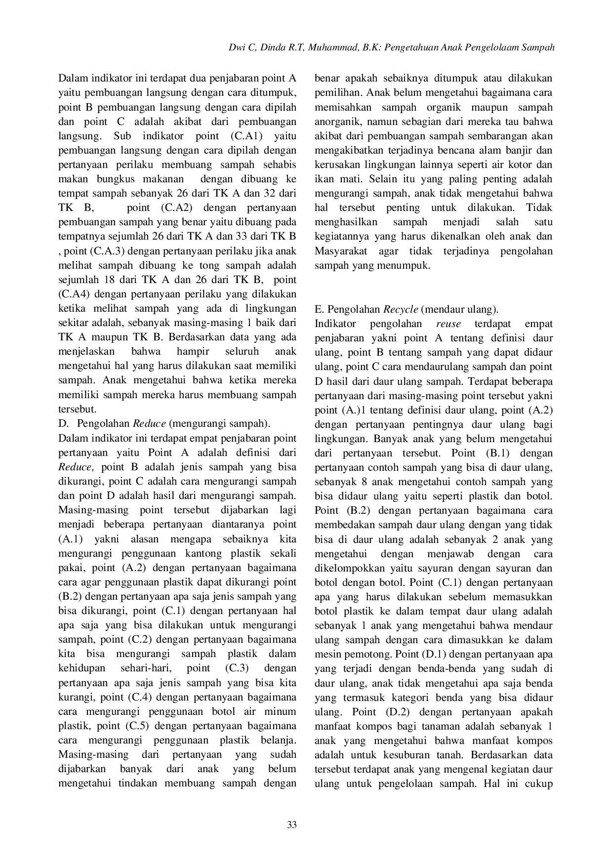 JURIS Analisis Tingkat Pengetahuan Anak Usia Dini Tentang Pengelolaan Sampah di TK Bangkalan