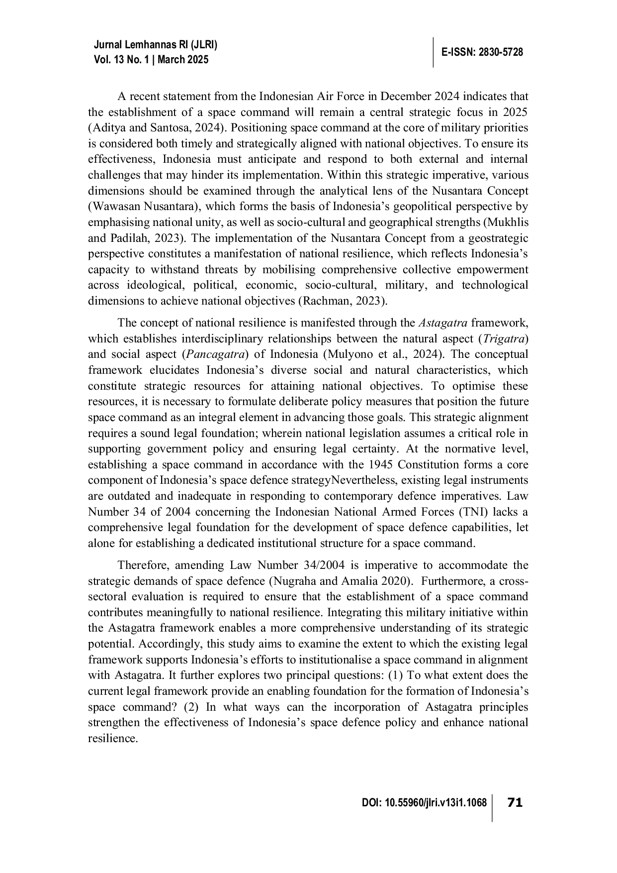 JURIS Aligning Indonesia s Space Command with Astagatra