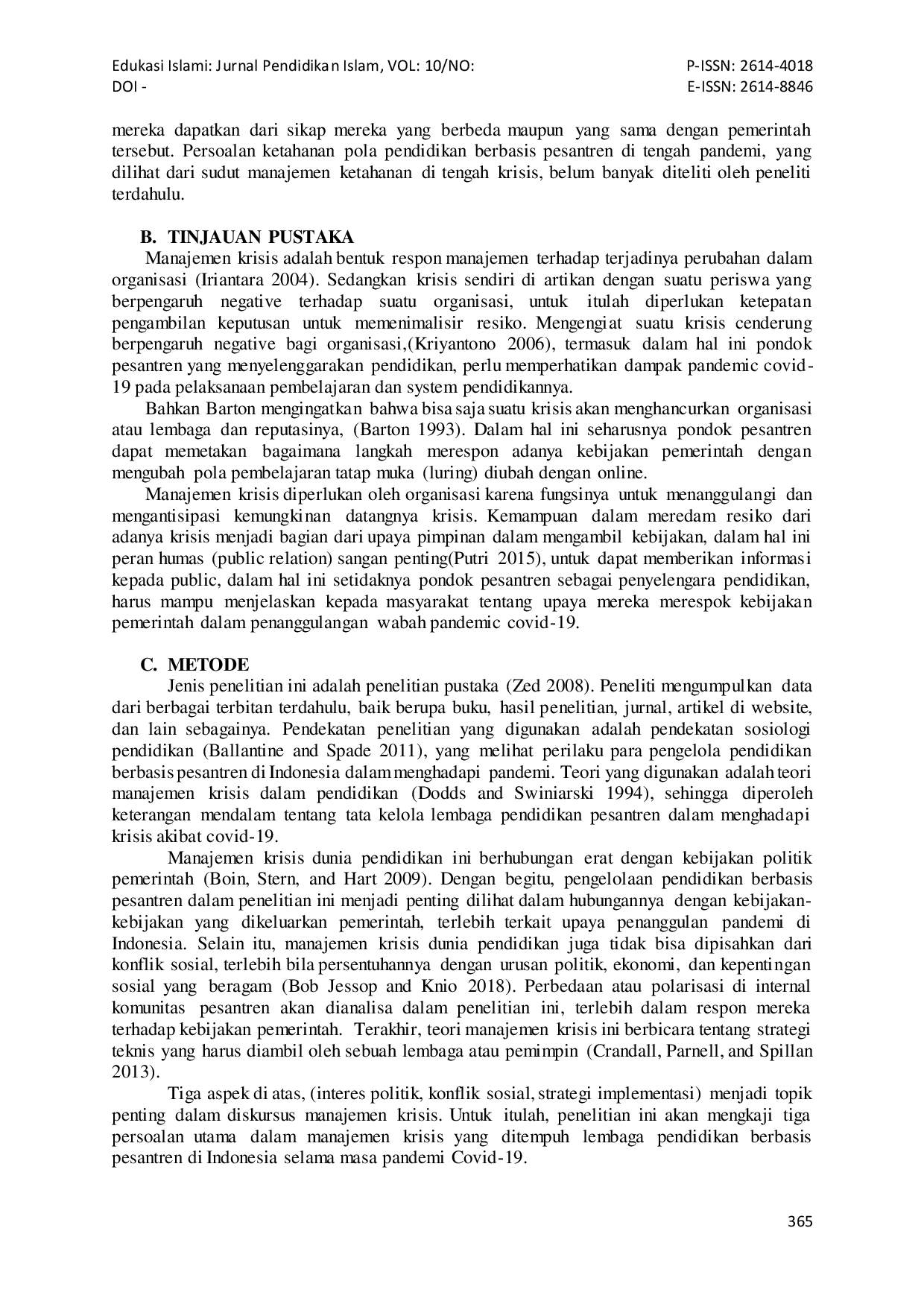 JURIS Manajemen Krisis Pondok Pesantren dalam Mempertahankan Pola Pendidikan Di Tengah Pandemi Covid 19