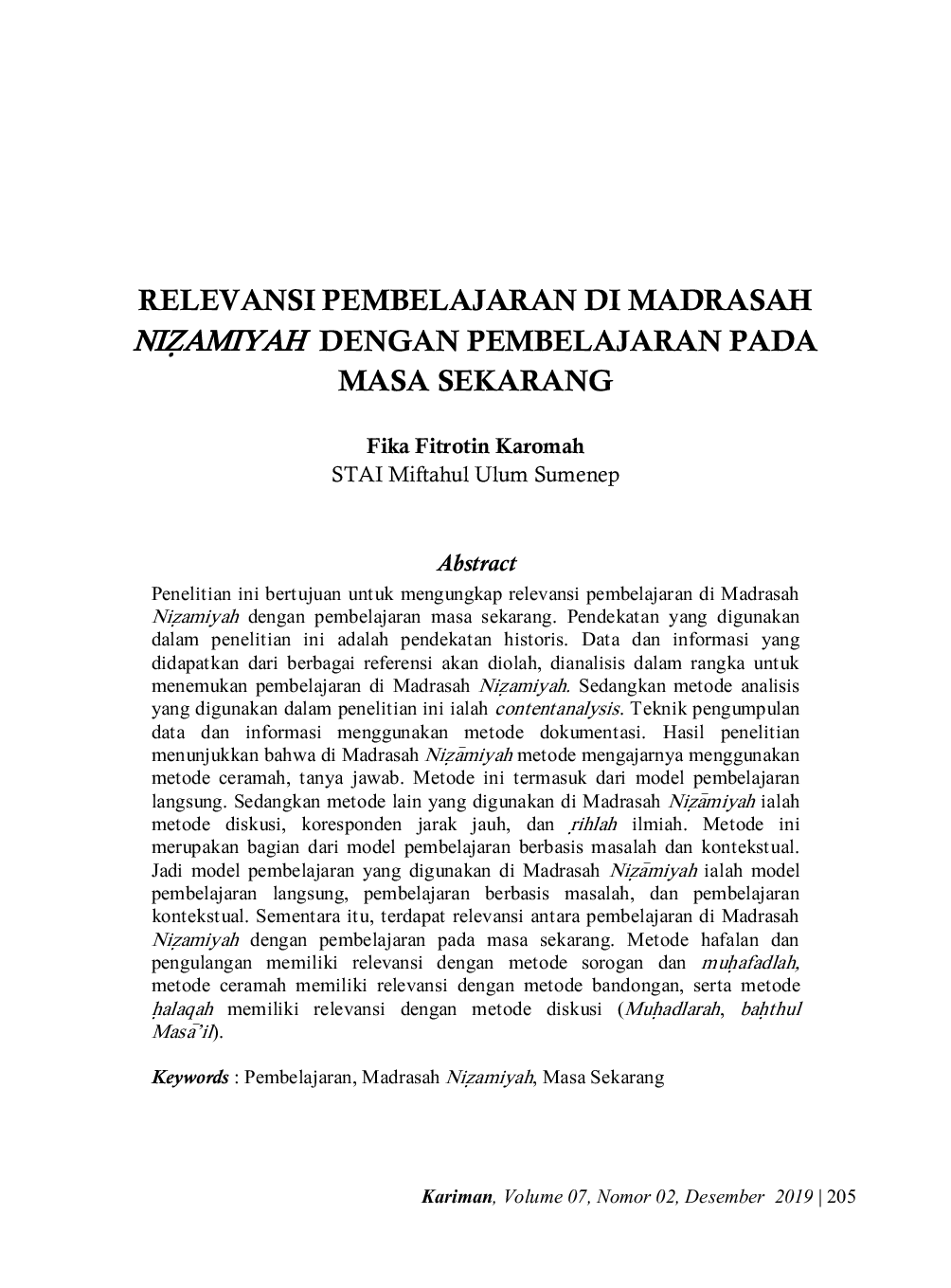 JURIS Relevansi Pembelajaran Di Madrasah Nizamiyah Dengan Pembelajaran Pada Masa Sekarang