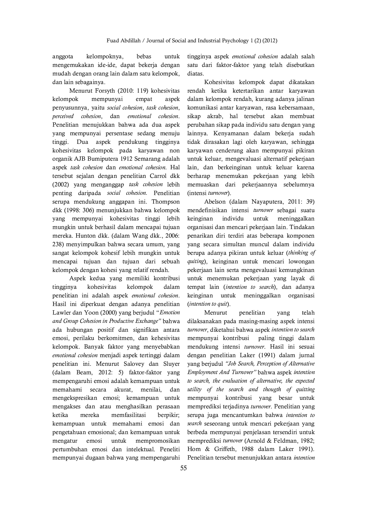 JURIS Hubungan Kohesivitas Kelompok Dengan Intensi Turnover Pada Karyawan