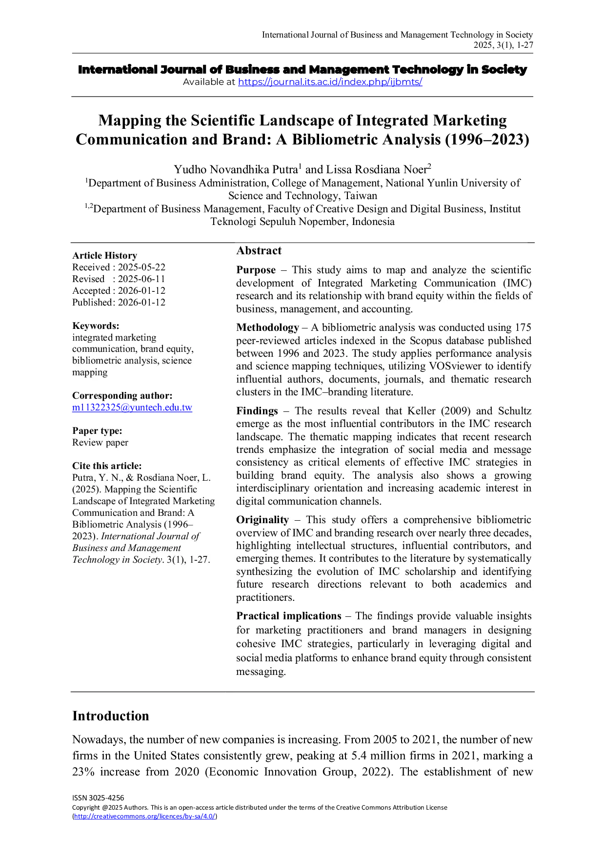 JURIS Mapping the Scientific Landscape of Integrated Marketing Communication and Brand A Bibliometric Analysis 1996 2023