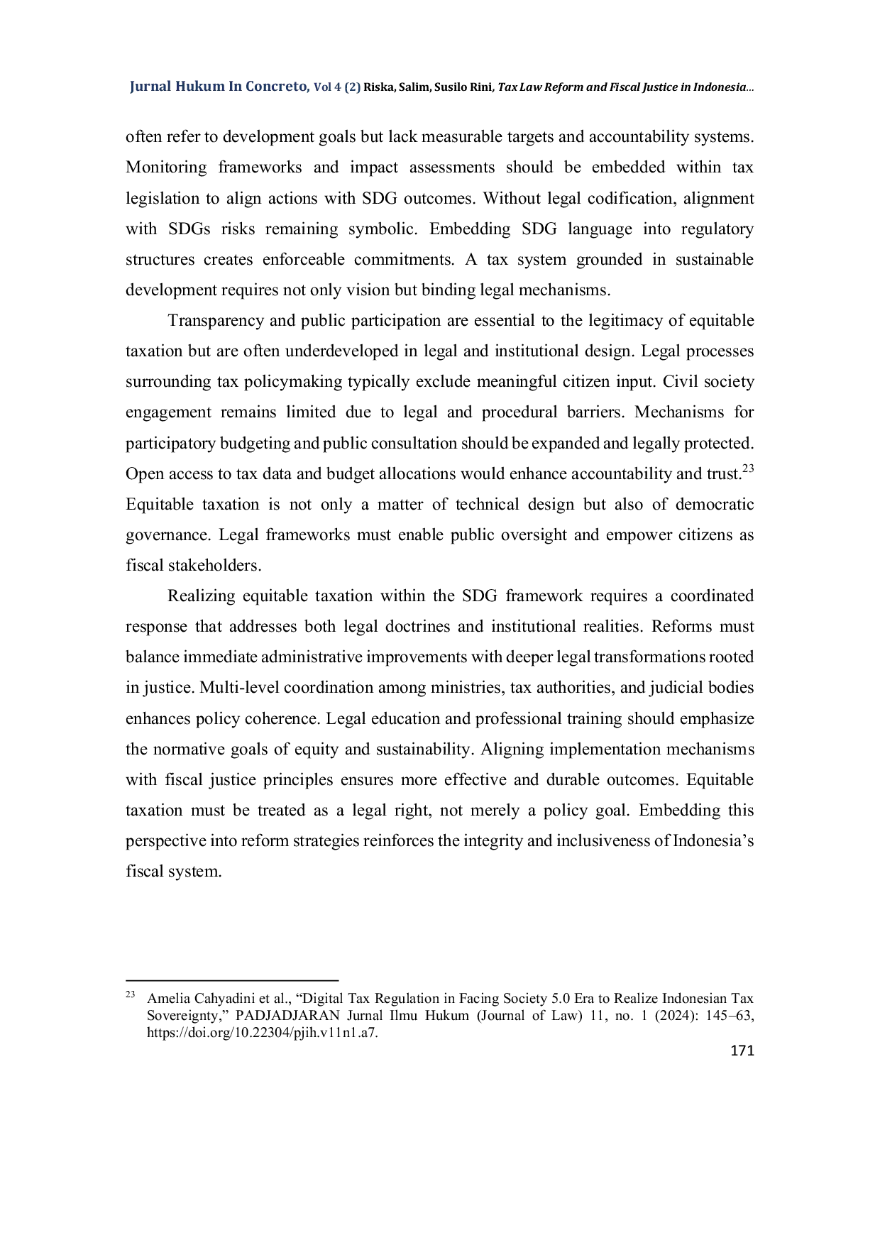 JURIS Tax Law Reform and Fiscal Justice in Indonesia A Legal Approach Toward the Sustainable Development Goals