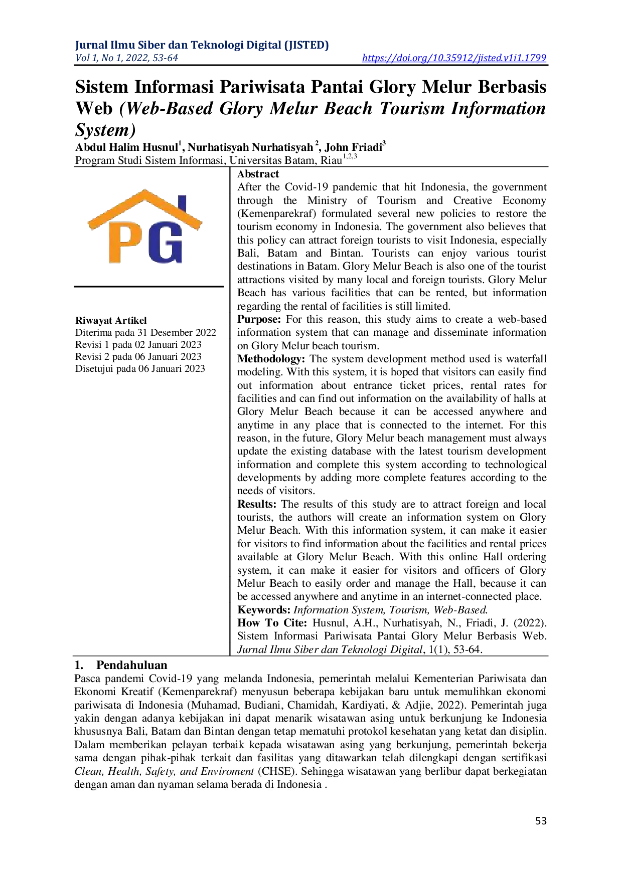 JURIS Sistem Informasi Pariwisata Pantai Glory Melur Berbasis Web