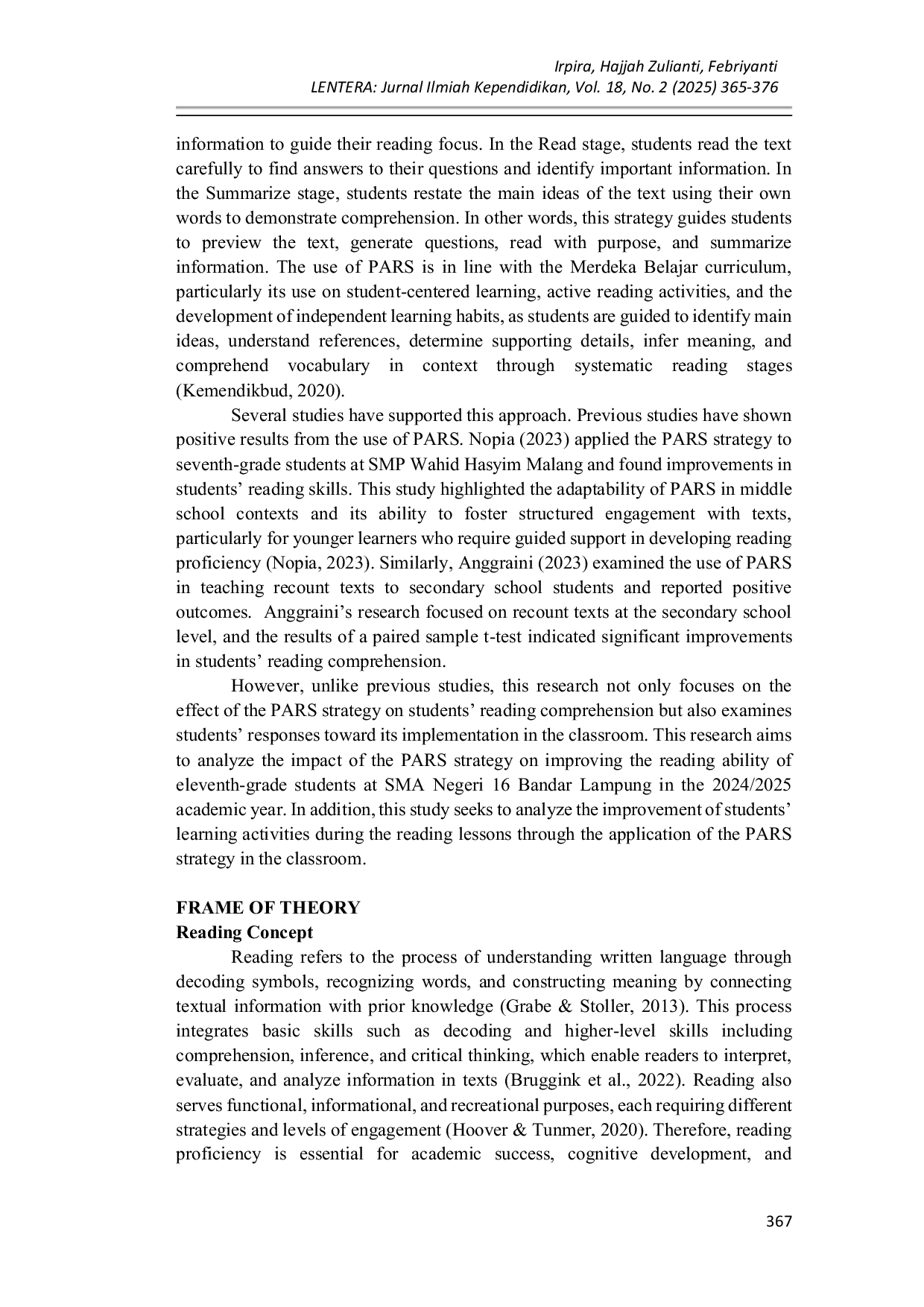 JURIS The Role of the PARS Strategy in Enhancing Students Reading Comprehension