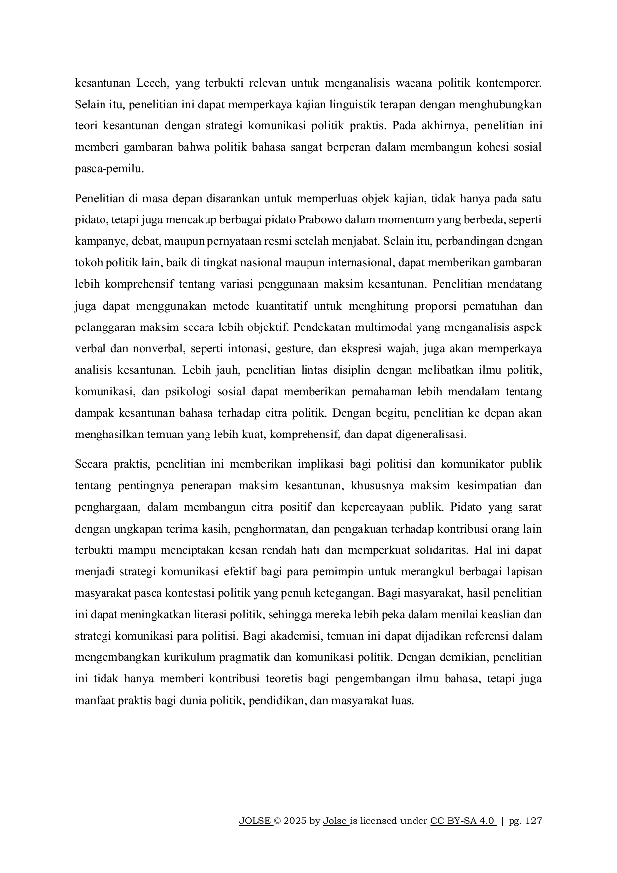 JURIS Kesantunan Berbahasa Pada Deklarasi Kemenangan Prabowo Subianto di Youtube Kompastv