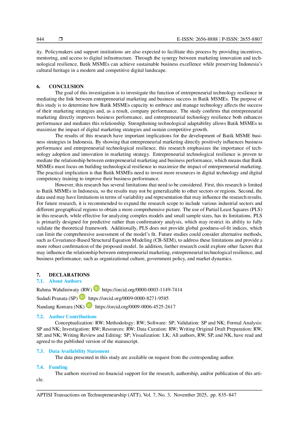 JURIS Entrepreneurial Technology Resilience Mediates Entrepreneurial Marketing on Business Performance in Batik MSMEs