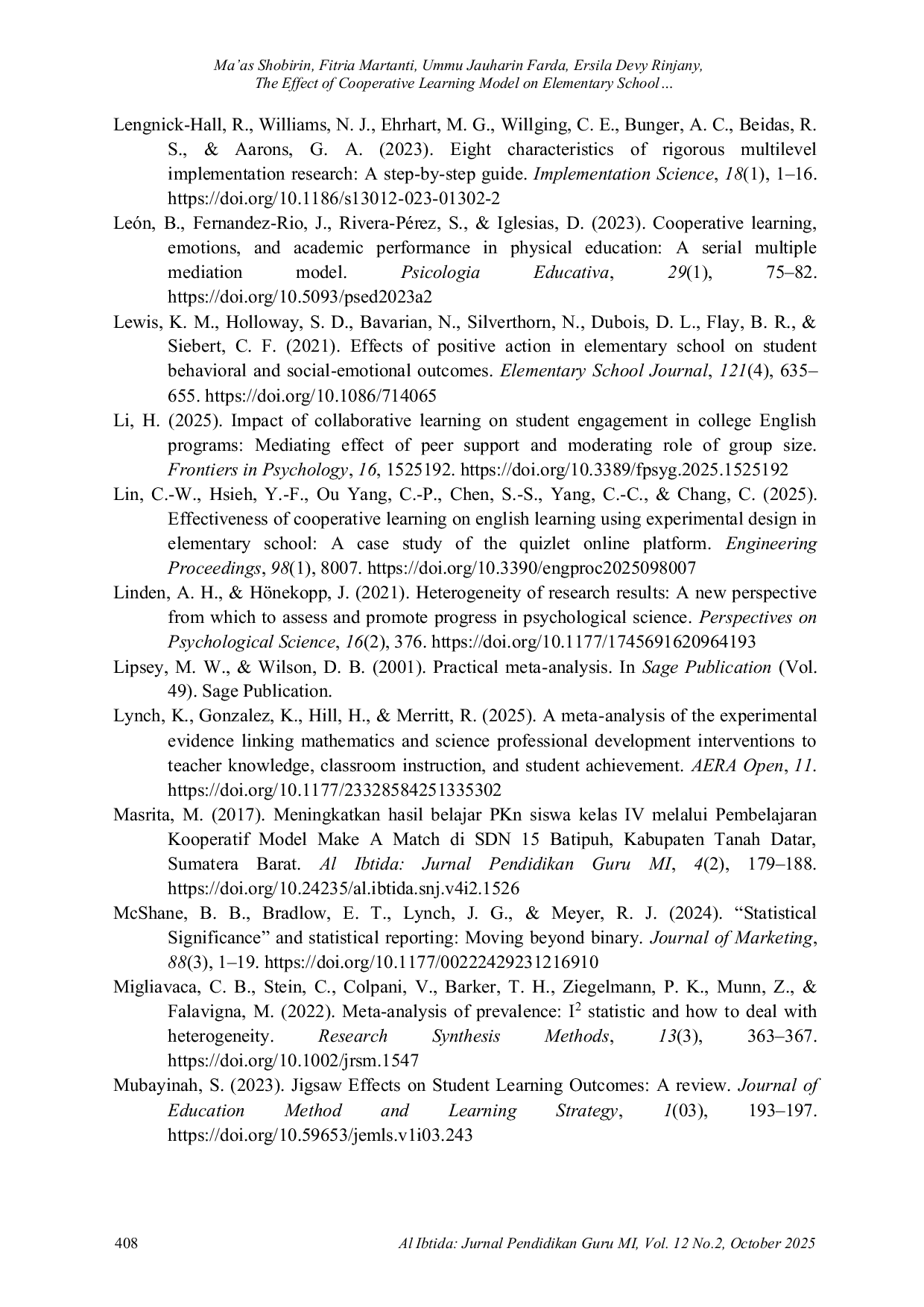 JURIS The Effect of Cooperative Learning Model on Elementary School Students Affective Learning Outcomes A Meta Analysis