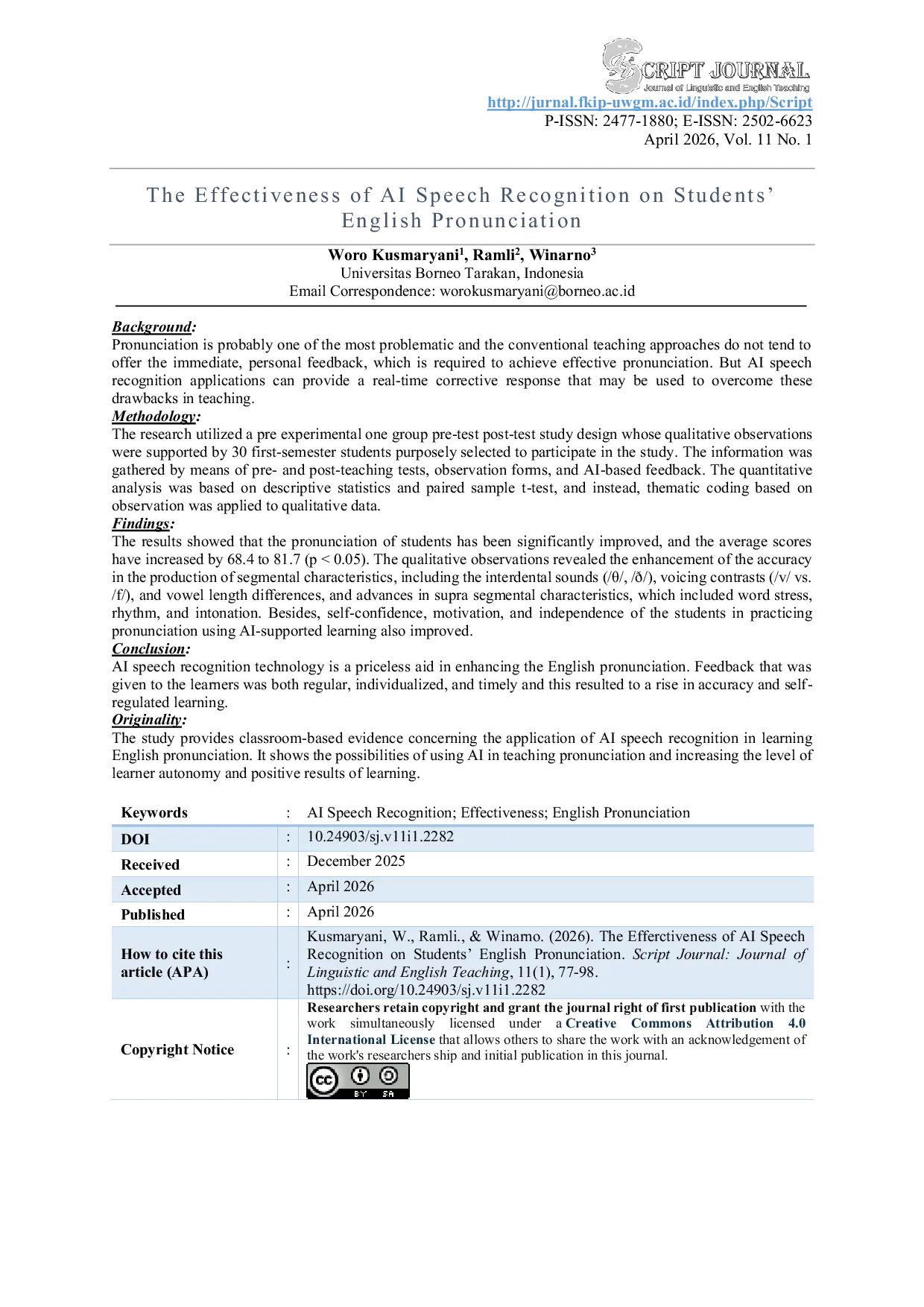 JURIS The Effectiveness of AI Speech Recognition on Students English Pronunciation