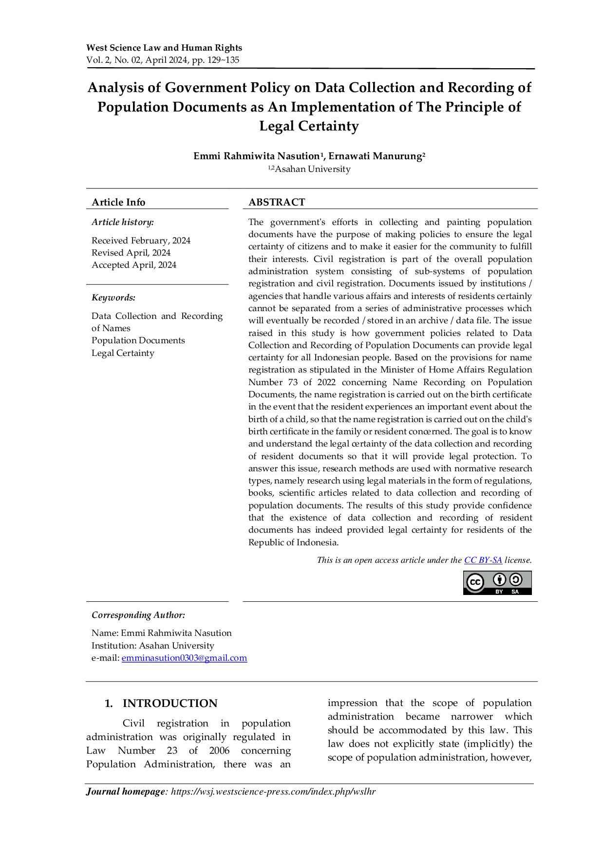 JURIS Analysis of Government Policy on Data Collection and Recording of Population Documents as An Implementation of The Principle of Legal Certainty