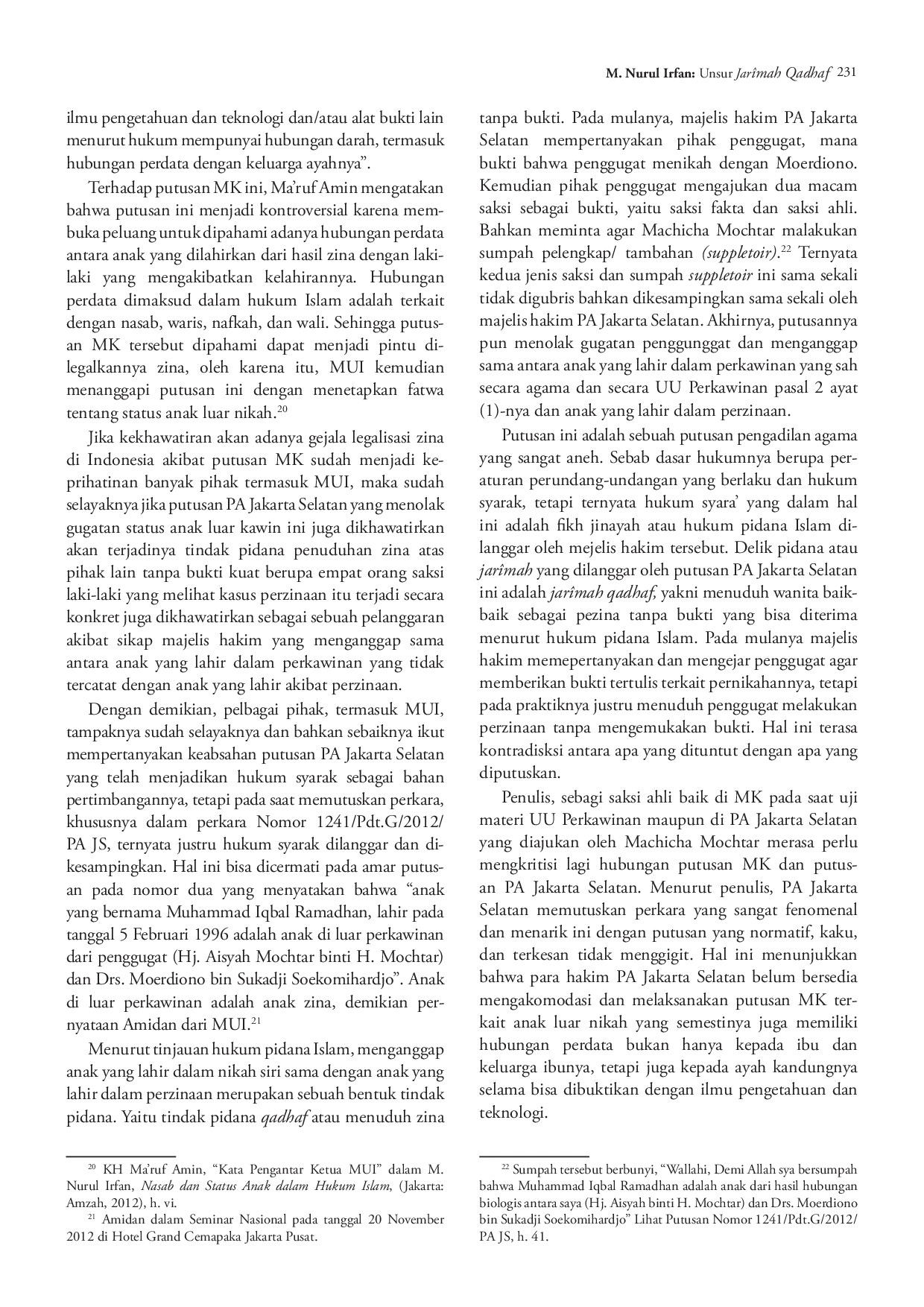 juris Unsur Jar mah Qadhaf dalam Penetapan Status Hukum Anak Luar Kawin