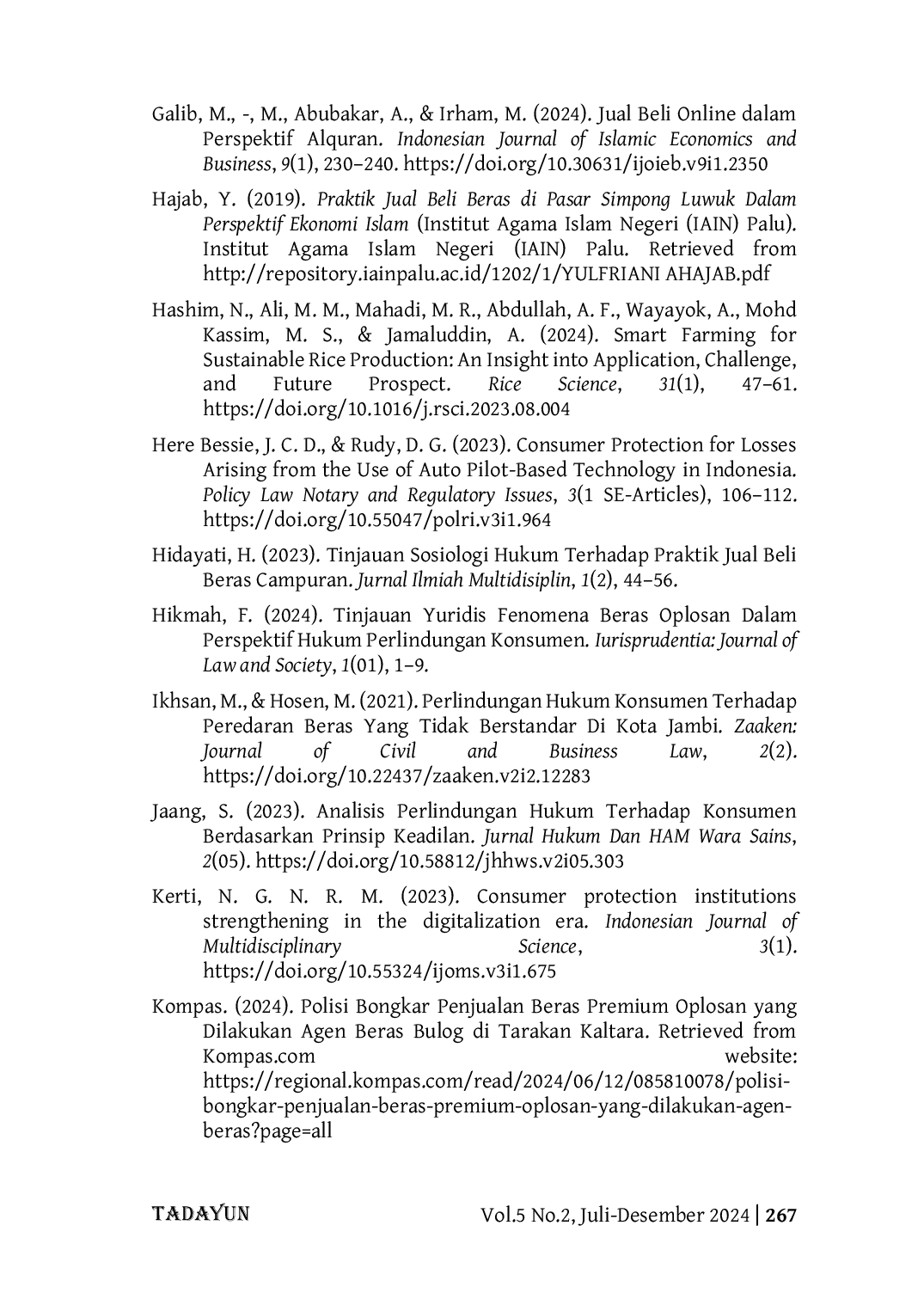 JURIS Sharia Economic Law on Legal Protection in Mixed Rice Transactions in Palolo District