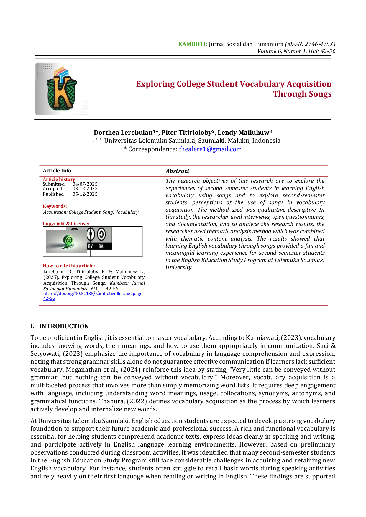 JURIS Exploring College Student Vocabulary Acquisition Through Songs