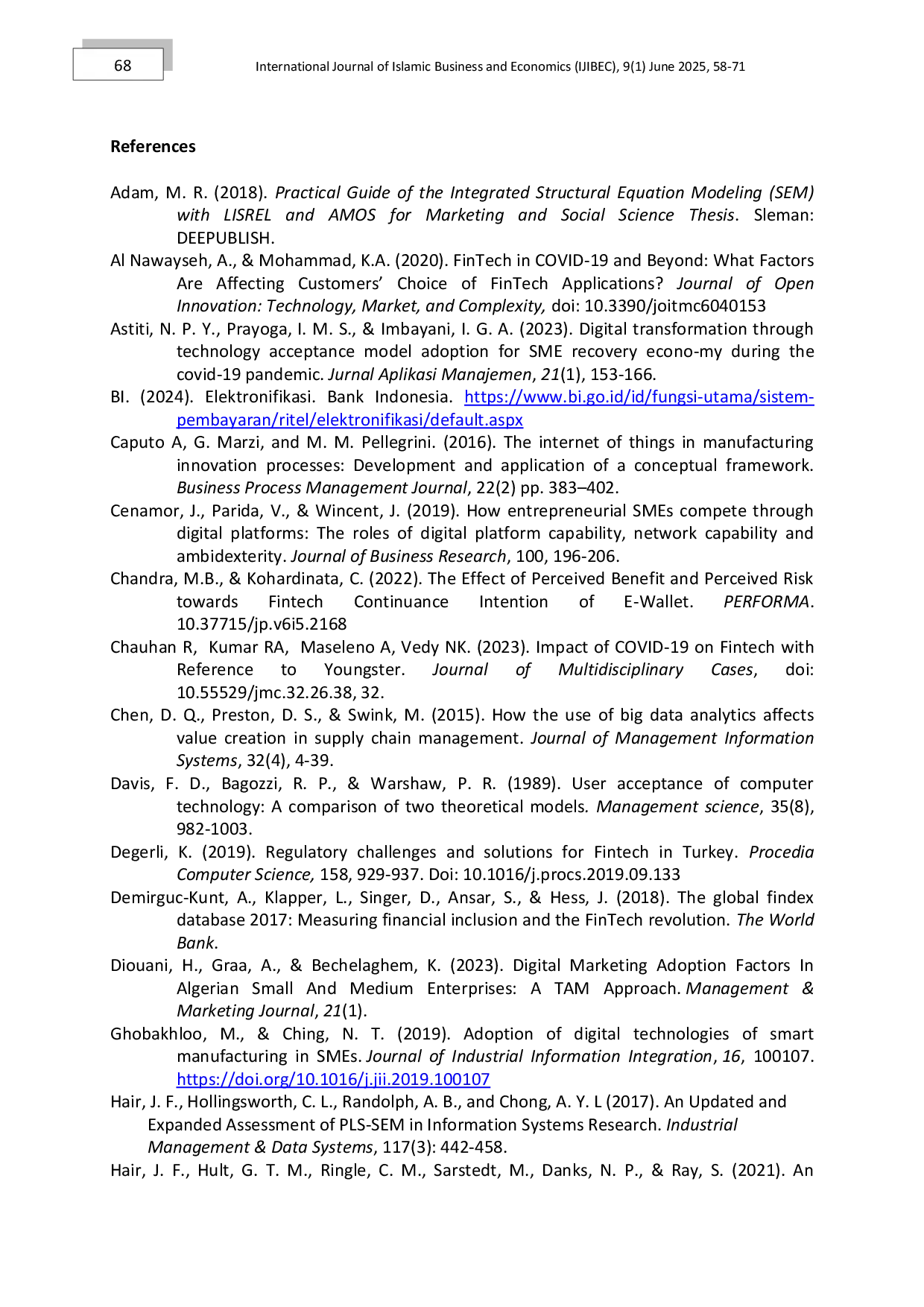 JURIS Enhancing Financial Inclusion In The MSME Sector An Investigation Of Fintech Adoption In Indonesia Through Structural Equation Modeling