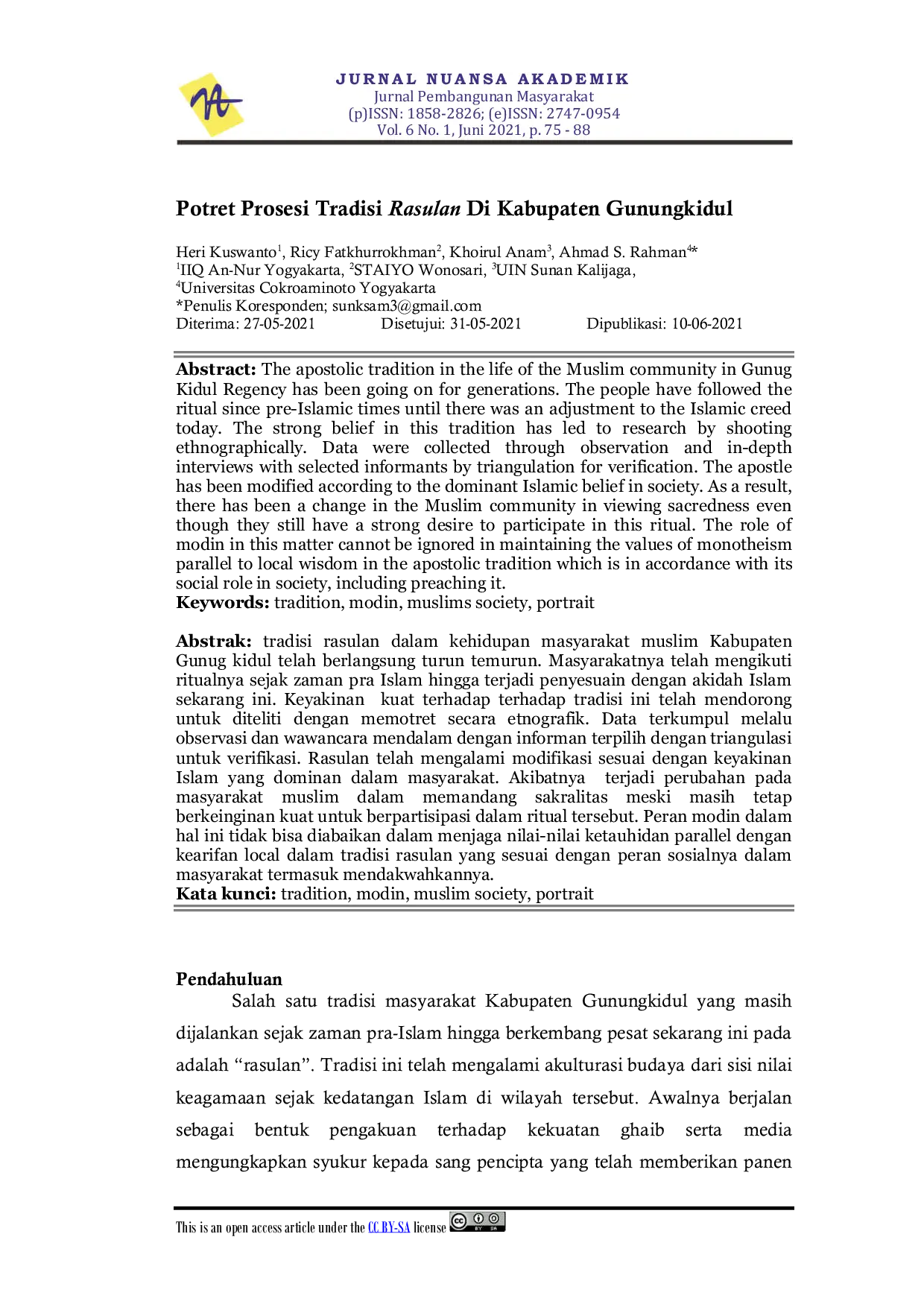 JURIS Potret Prosesi Tradisi Rasulan Di Kabupaten Gunungkidul