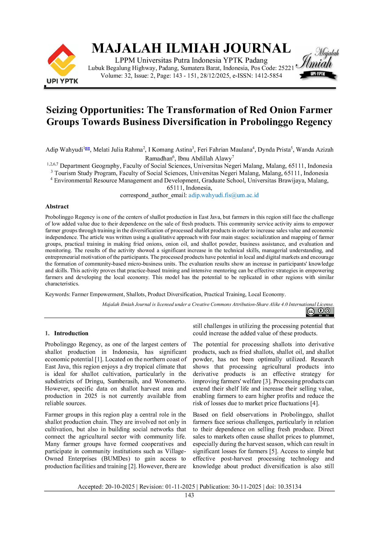 JURIS Seizing Opportunities The Transformation of the Shallot Farmers Group Towards Business Diversification in Probolinggo Regency