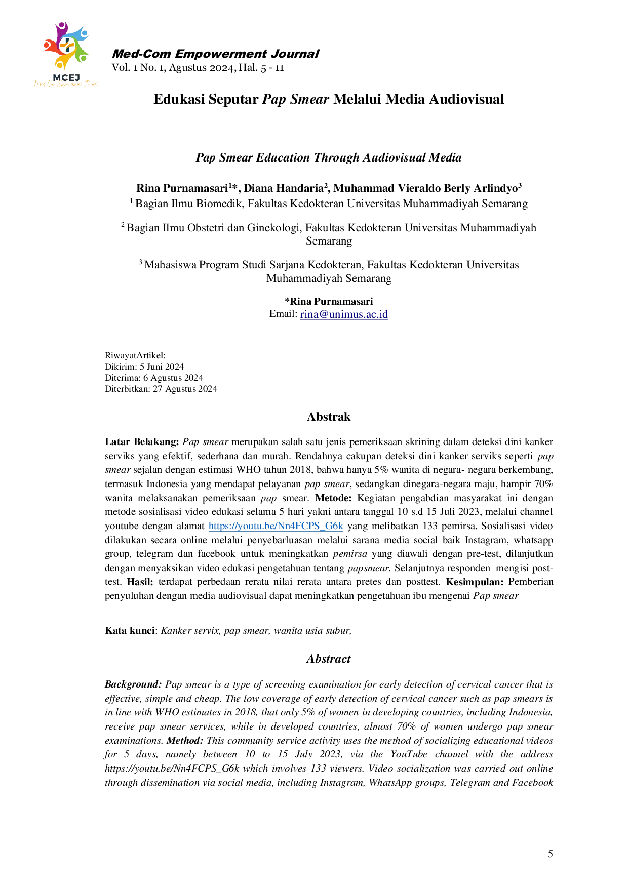 JURIS Edukasi Seputar Pap Smear Melalui Media Audiovisual