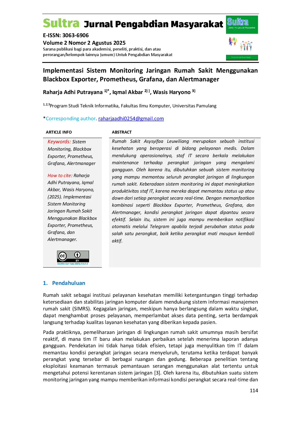 juris Implementasi Sistem Monitoring Jaringan Rumah Sakit Menggunakan Blackbox Exporter Prometheus Grafana dan Alertmanager