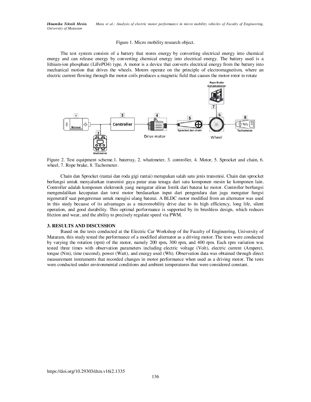 JURIS Analysis of electric motor performance in micro mobility vehicles of Faculty of Engineering University of Mataram