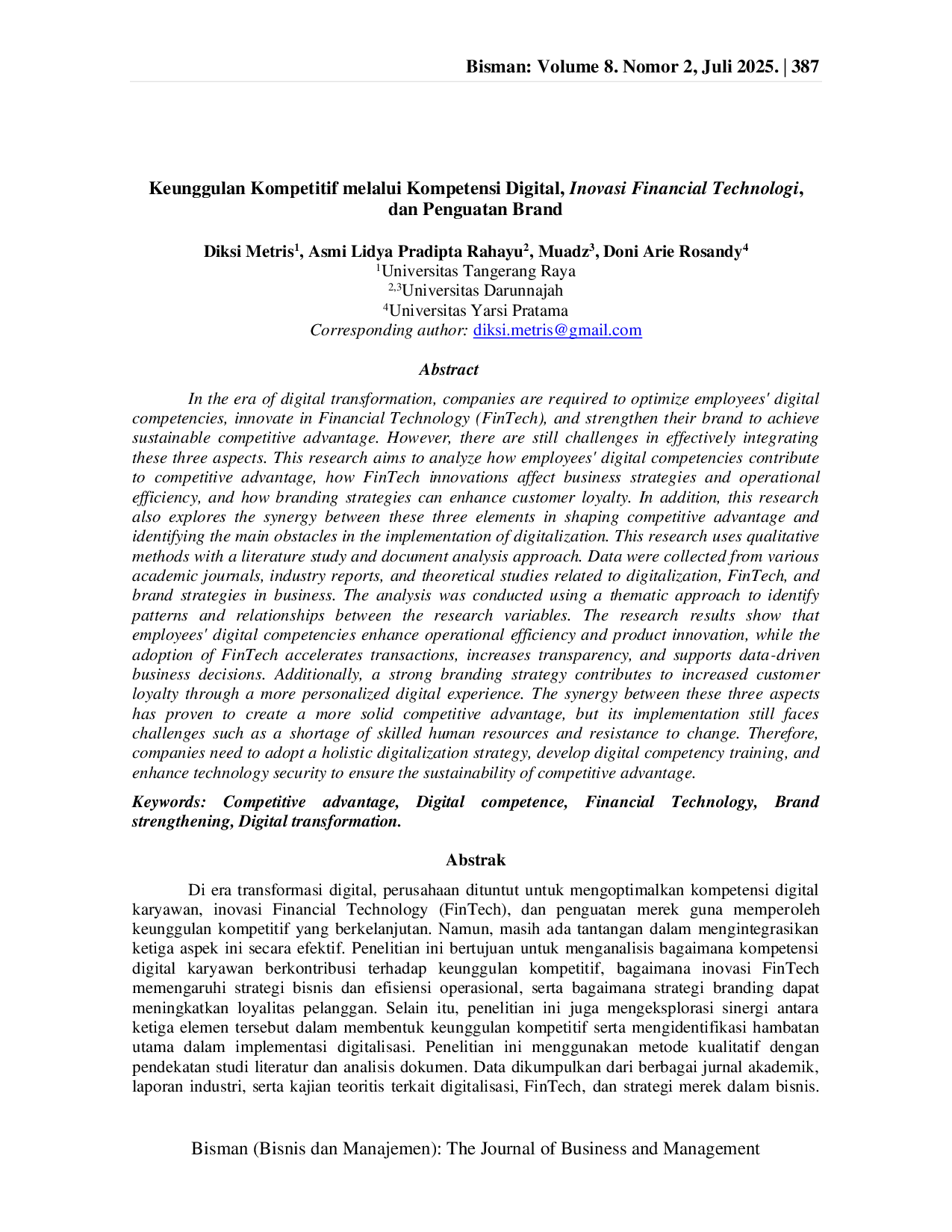 JURIS Keunggulan Kompetitif melalui Kompetensi Digital Inovasi Financial Technologi dan Penguatan Brand