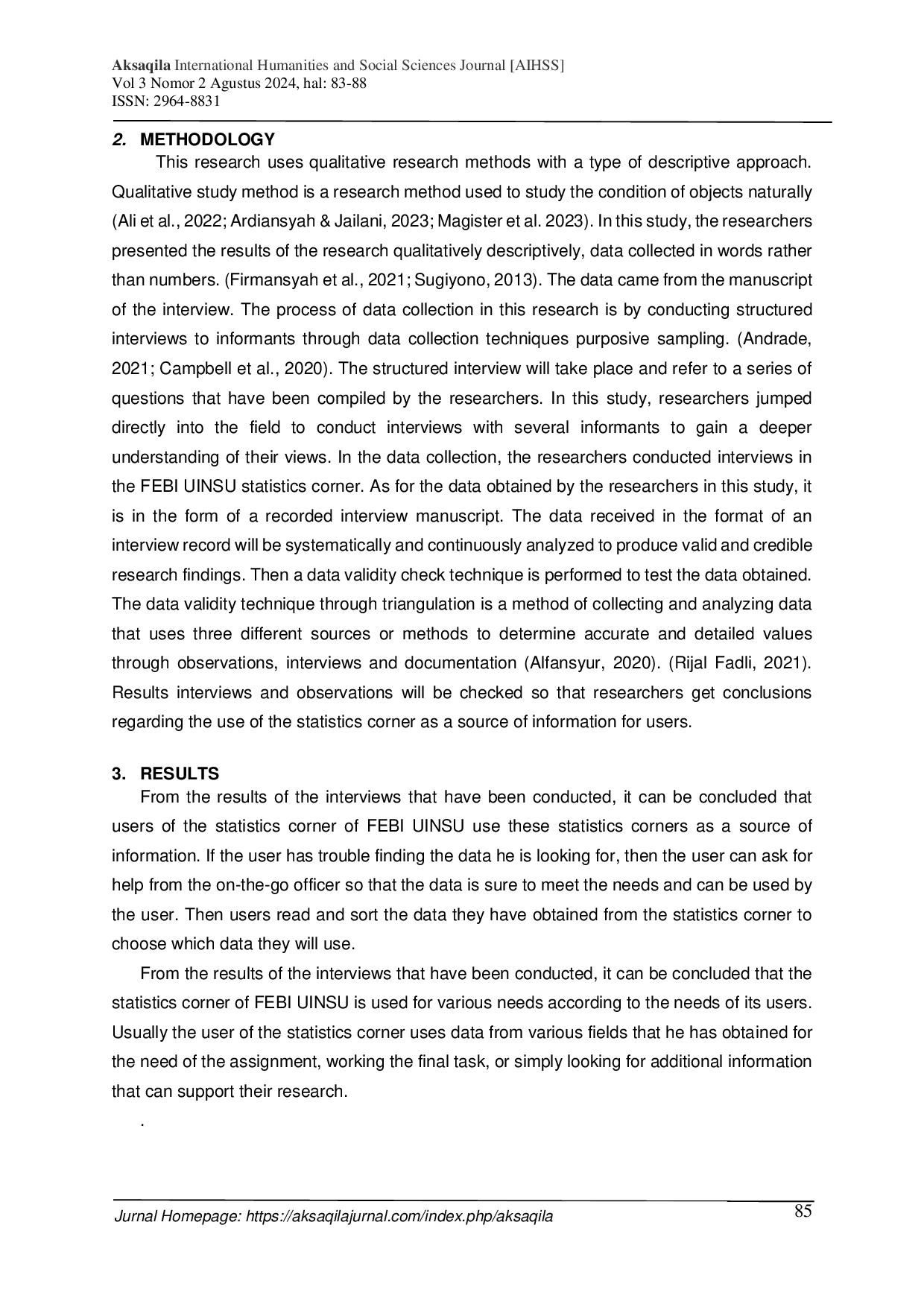 JURIS Utilization of the Statistics Corner as a Source of Information A Case Study of The Statistics Corner FEBI UINSU