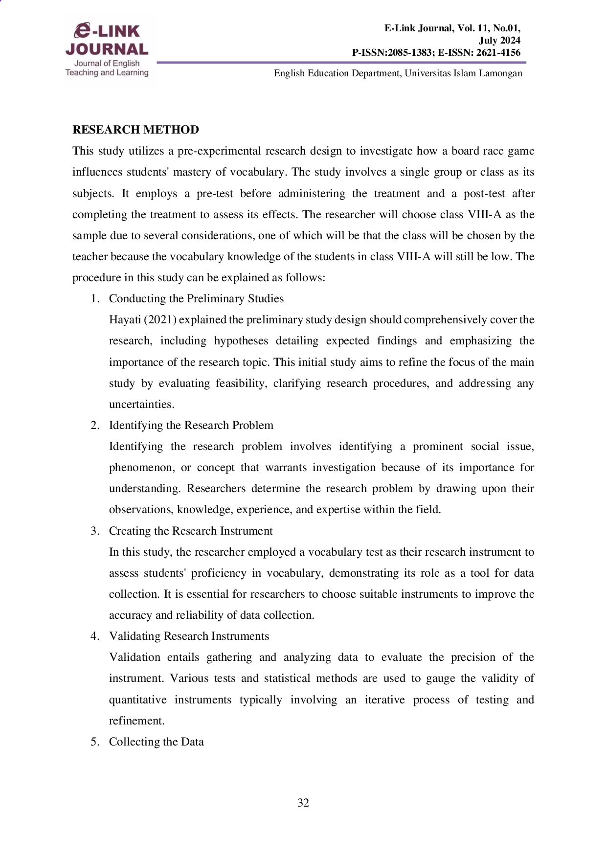 JURIS THE EFFECTIVENESS OF USING BOARD RACE GAMES TO ENHANCE STUDENTS VOCABULARY MASTERY A Pre experimental Study At Class VIII A of MTs Salafiyah Syafi iyah Tebuireng In The Academic Year of 2024 2025