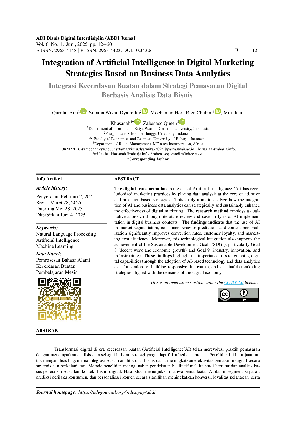 JURIS Integration of Artificial Intelligence in Digital Marketing Strategies Based on Business Data Analytics